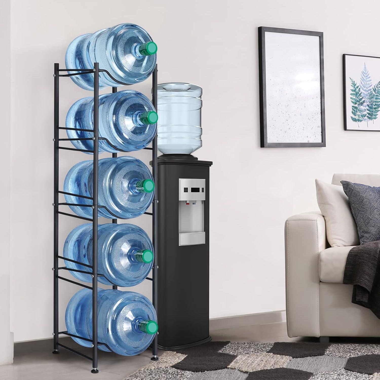 Black Steel 5-Tier Water Jug Storage Rack