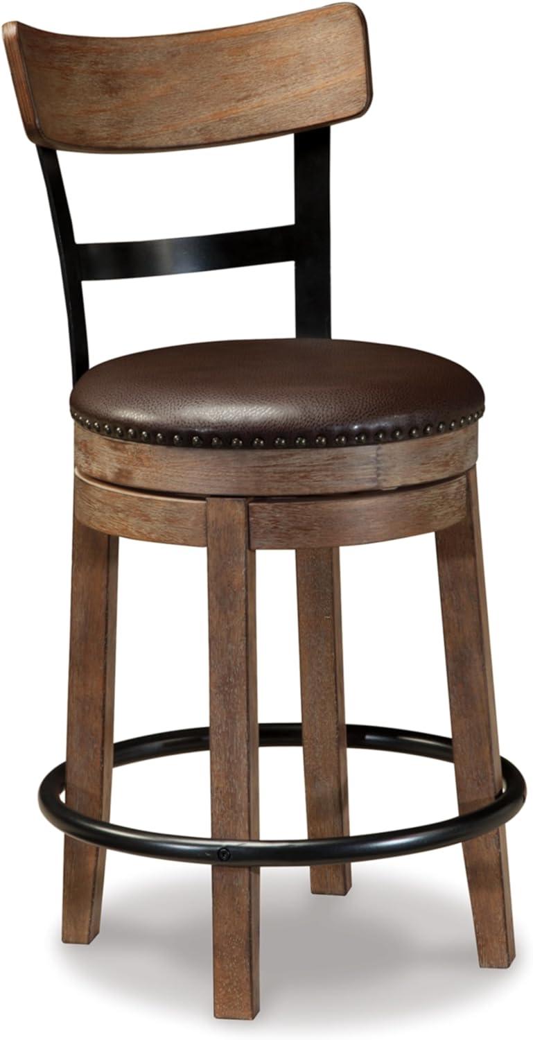 Rustic Gray Swivel Counter Height Bar Stool with Metal Accents