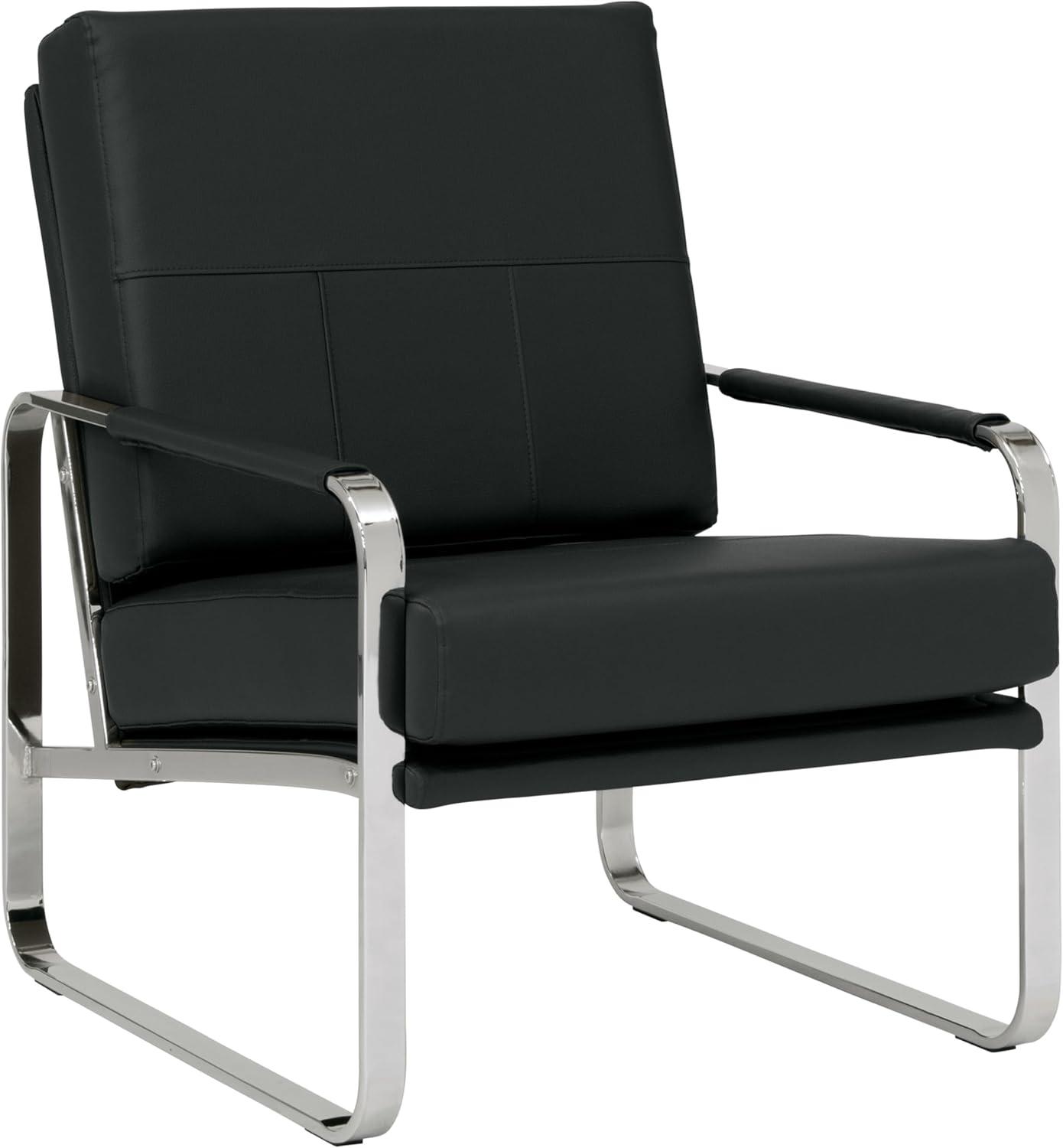 Allure Modern Blended Leather Accent Arm Chair Black/Chrome: Chrome-Finished, Padded for Comfort - Studio Designs Home