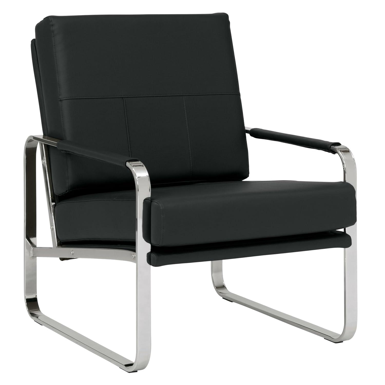 Allure Modern Blended Leather Accent Arm Chair Black/Chrome: Chrome-Finished, Padded for Comfort - Studio Designs Home