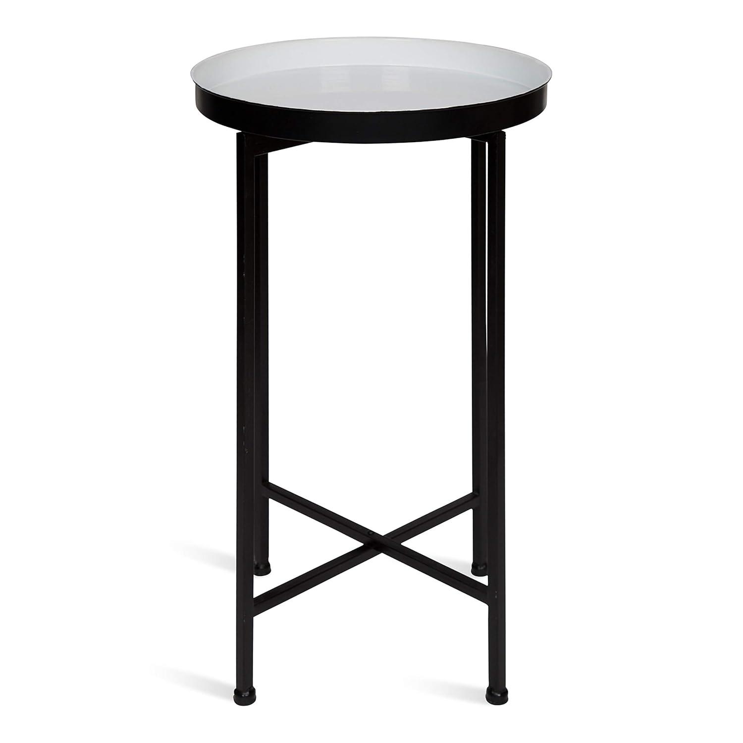 Kate and Laurel Celia Round Metal Tea Table, 14x14x25.75, Black and White