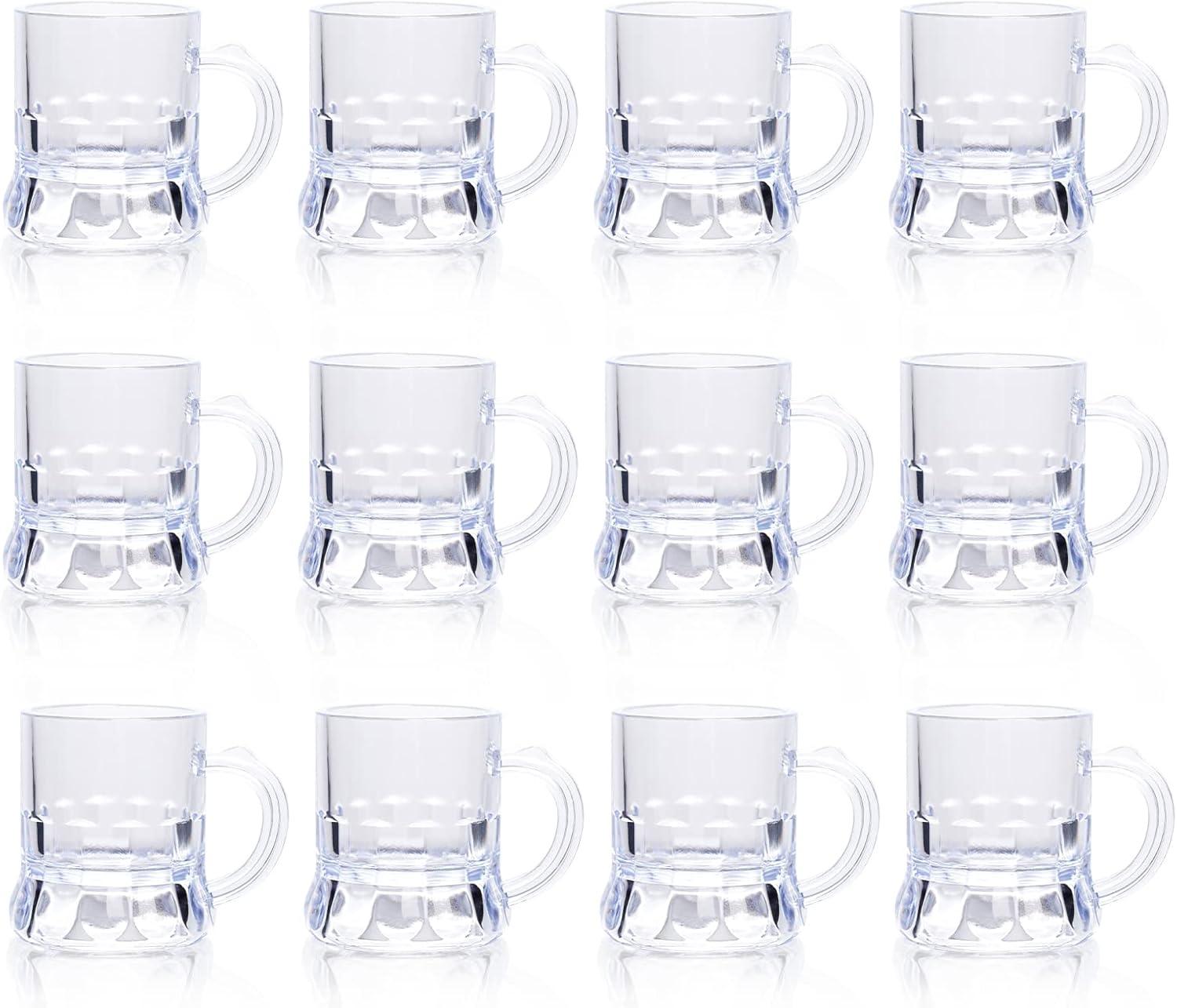 ZZYFGH Mini Beer Mugs, 1 Oz Clear Plastic Shot Glasses Beer Mug with Handles for Party (12 Pieces)