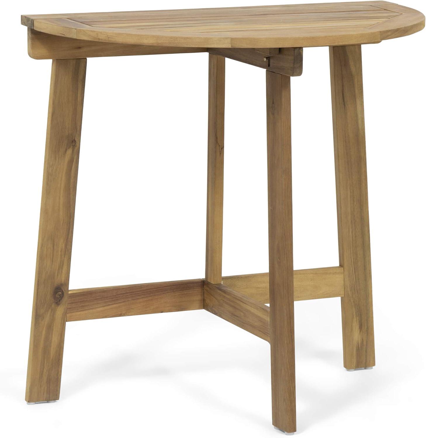 Compact Acacia Wood Half-Round Bistro Table, Natural Finish