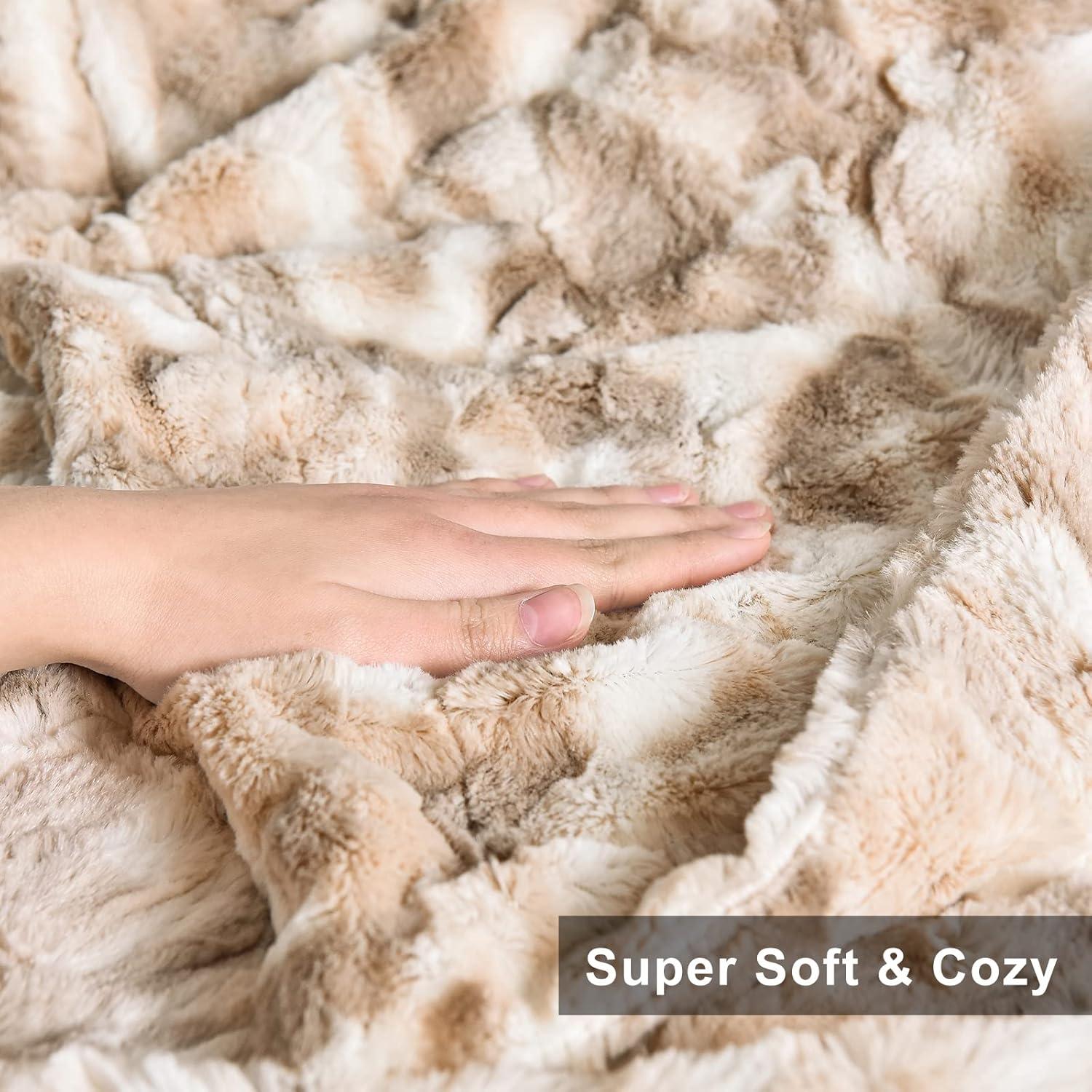 Luxurious Beige Faux Fur 50" x 60" Throw Blanket