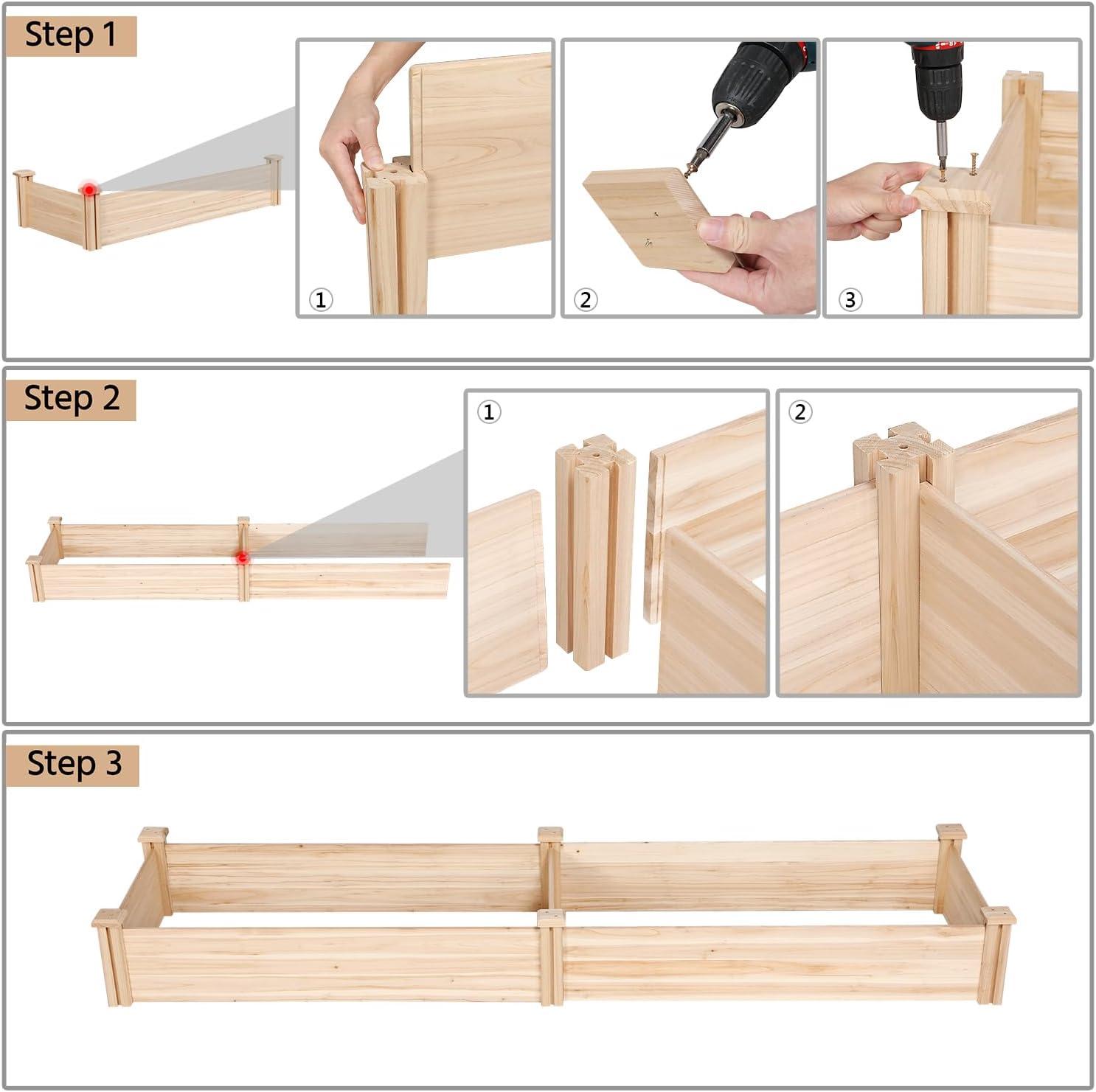 Yaheetech 8×2ft Wooden Horticulture Raised Garden Bed Divisible Elevated Planting Planter Box for Flowers/Vegetables/Herbs in Backyard/Patio Outdoor, Natural Wood, 95 x 25 x 11in