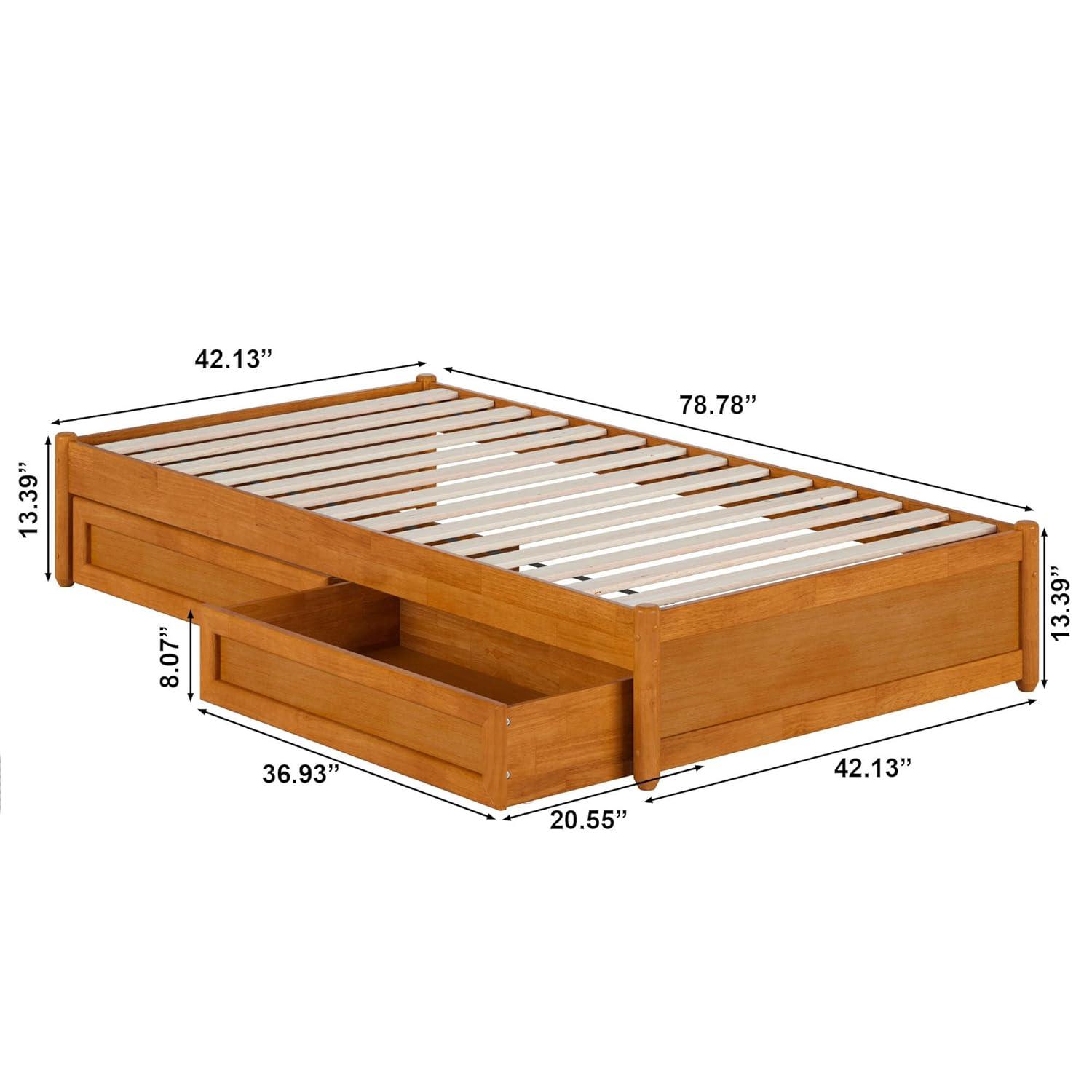 Barcelona Queen Wood Panel Platform Bed with Storage Drawers in Light Toffee