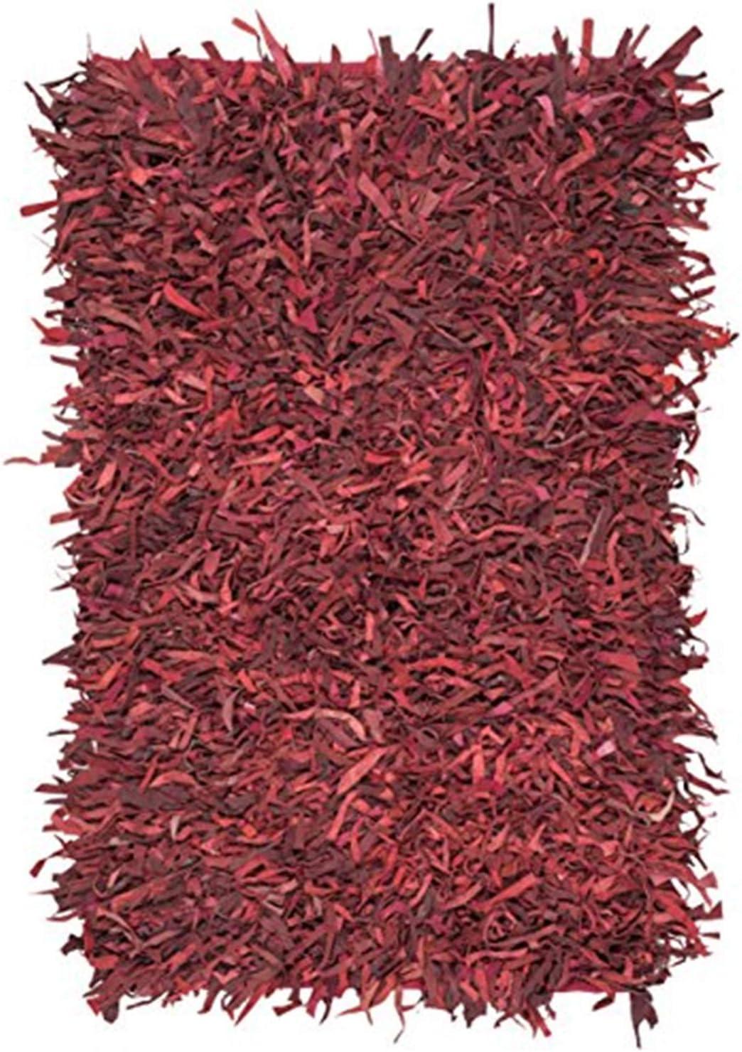 Leather Shag LSG601 Handwoven Area Rug - Red - 6'x9' - Safavieh