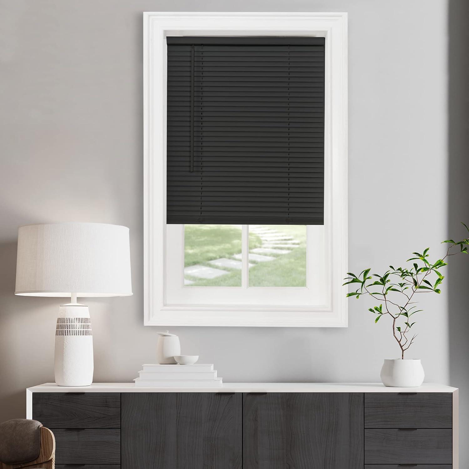 Black Cordless Vinyl Light Filtering Mini Blind, 64" L x 34" W