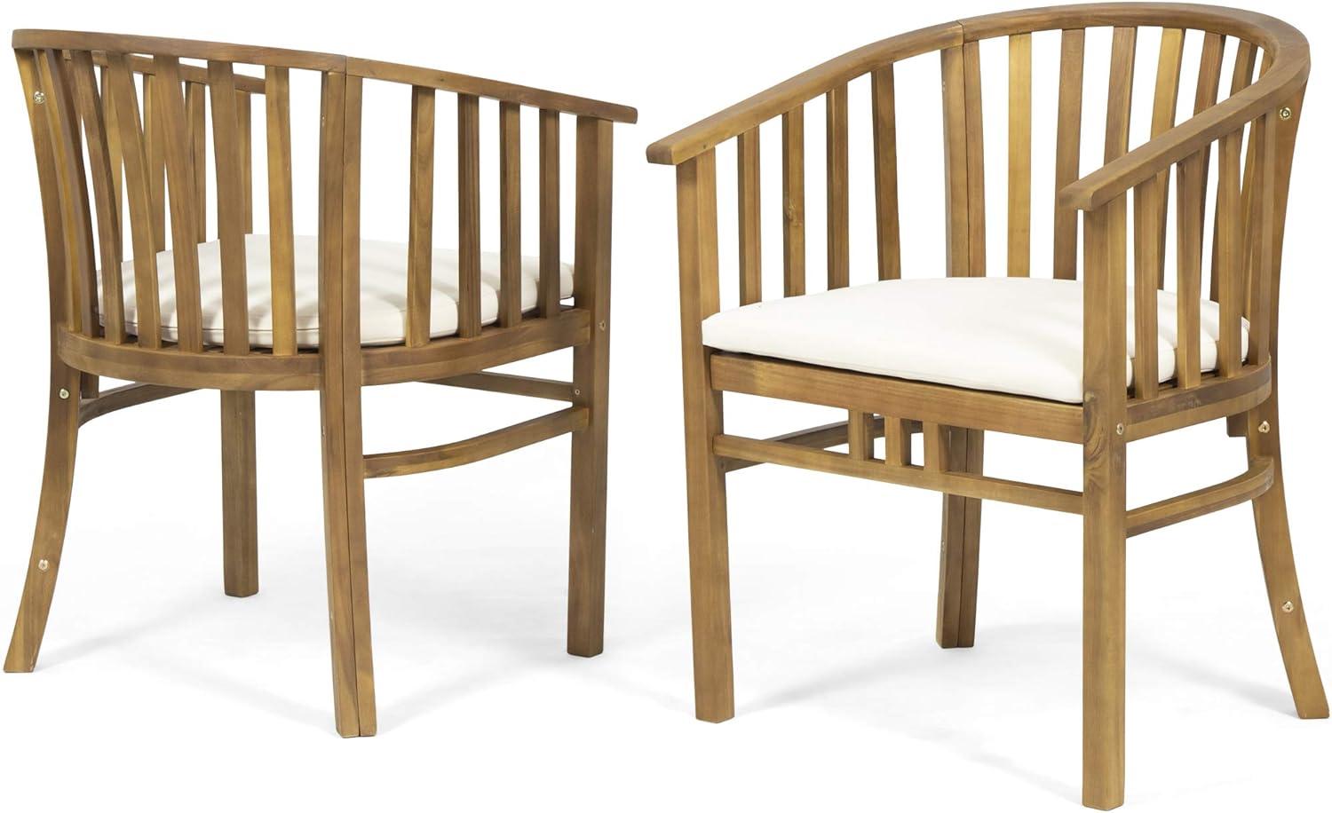 GDFStudio Rosin Outdoor Acacia Wood Dining Chairs with Cushion (Set of 2), Cream/Teak
