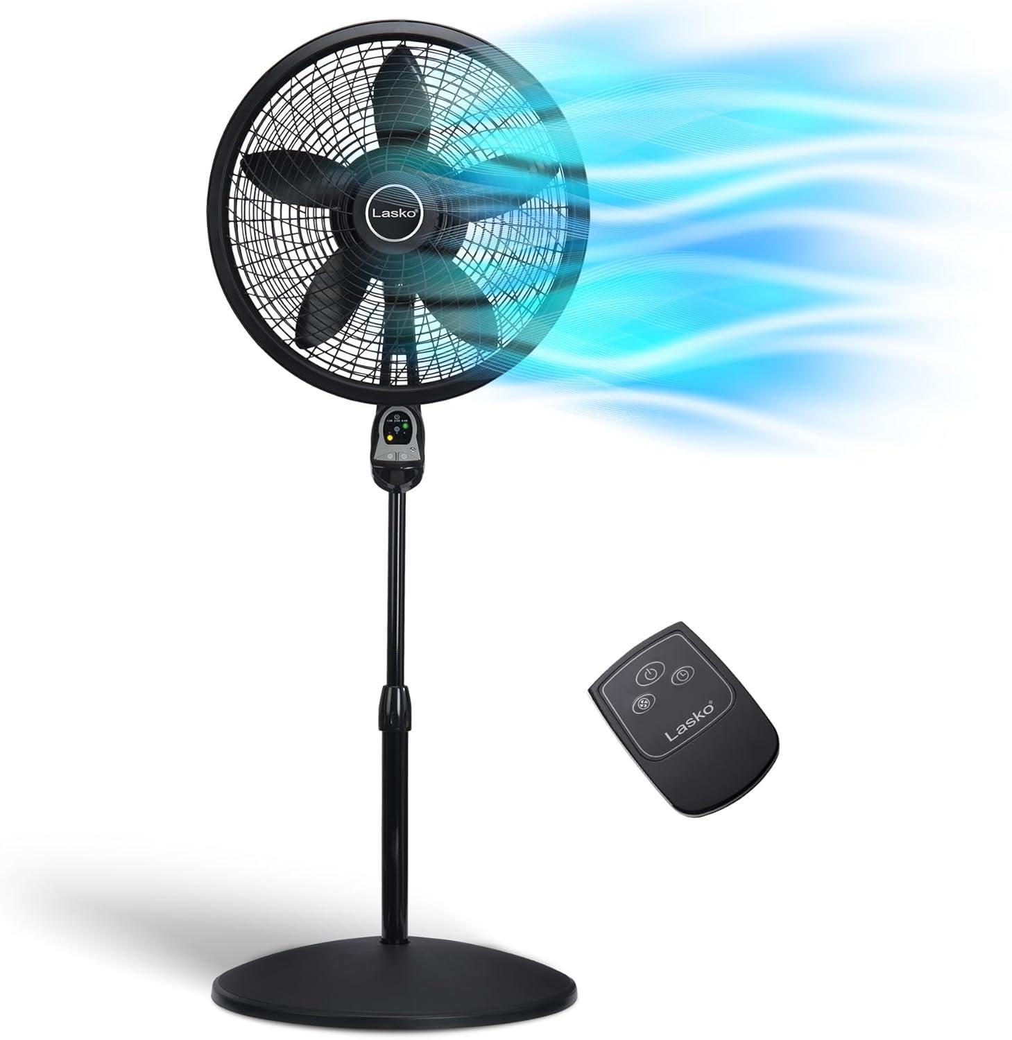 Black 54" Adjustable Height Oscillating Pedestal Fan with Remote