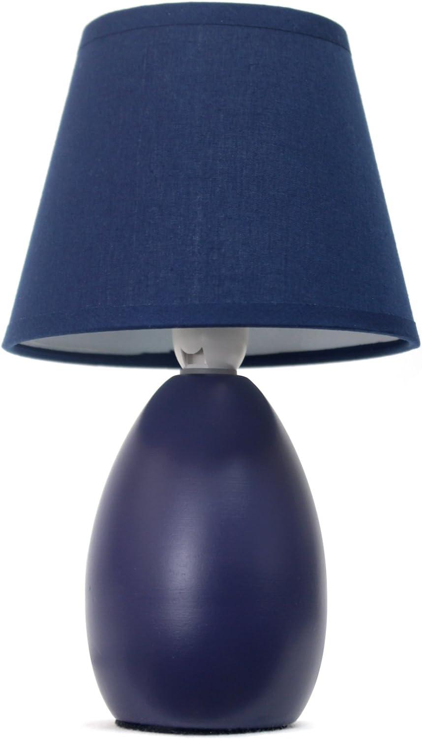 Blue Mini Egg Oval Ceramic Table Lamp with Fabric Shade