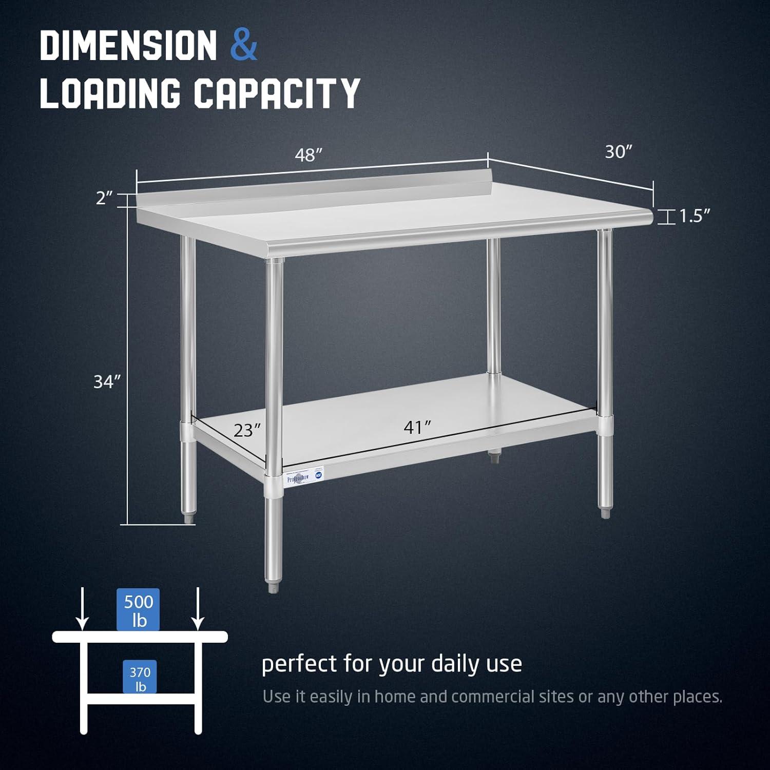 HARDURA Stainless Steel Prep & Work Table 30 x 48 Inches NSF Heavy Duty Commercial with Undershelf and Backsplash, Galvanized Legs for Commercial Food Prep