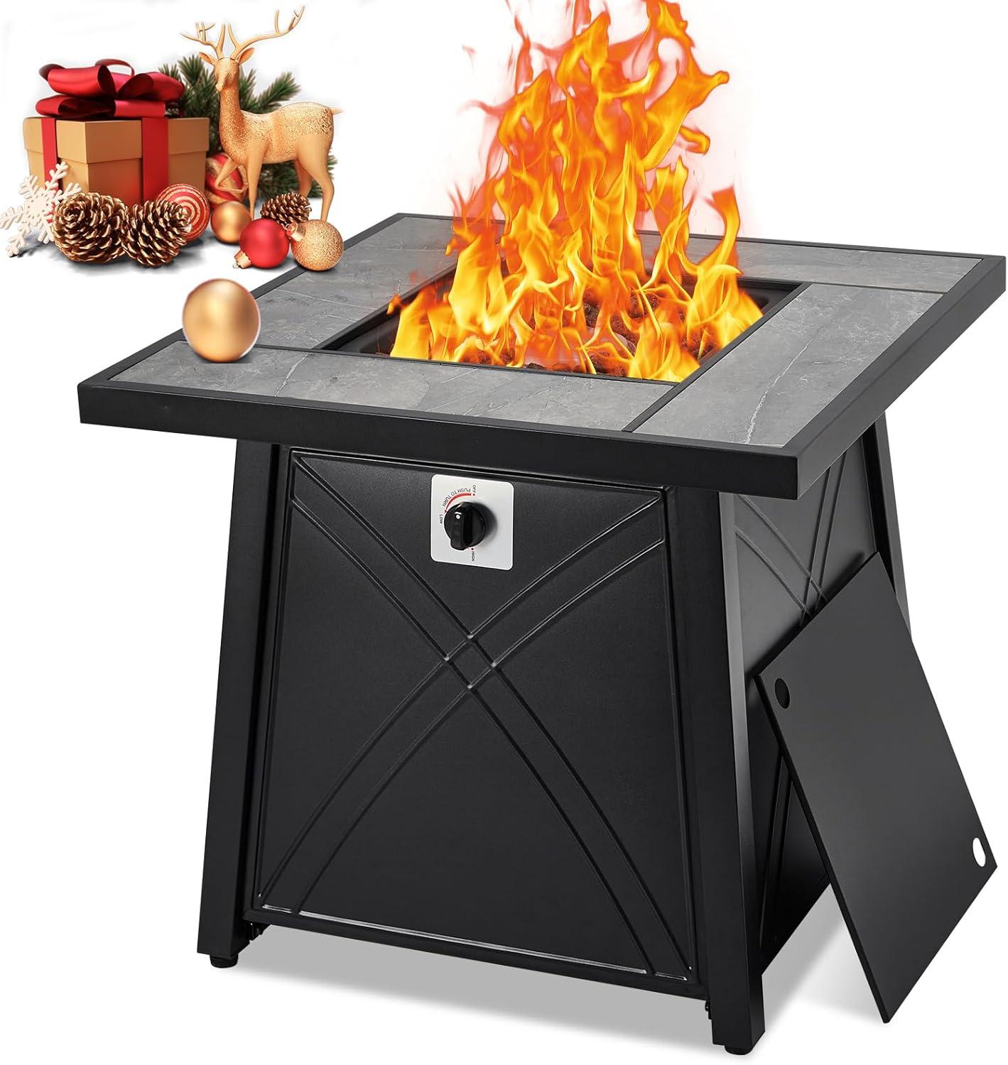 28-Inch Black Stone Gas Fire Pit Table with Stainless Steel Burners