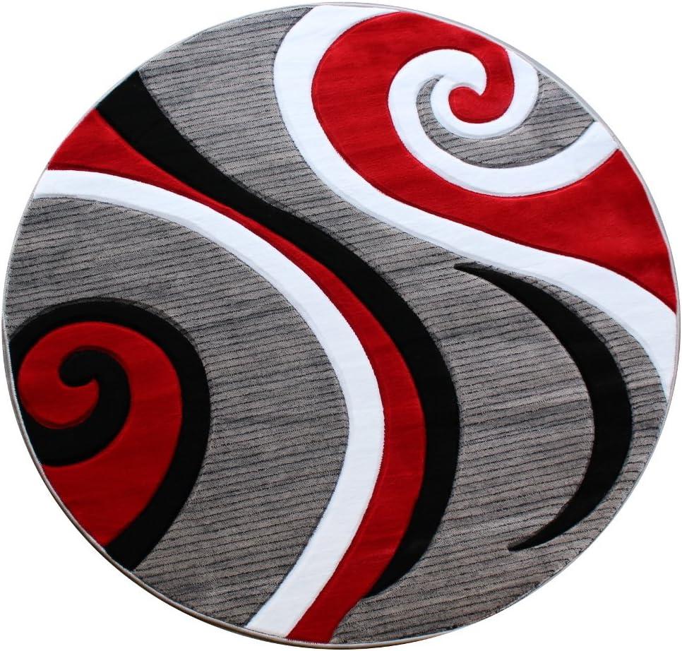 Masada Rugs Sophia Collection 8'x8' Round Modern Contemporary Hand Sculpted Area Rug in Red