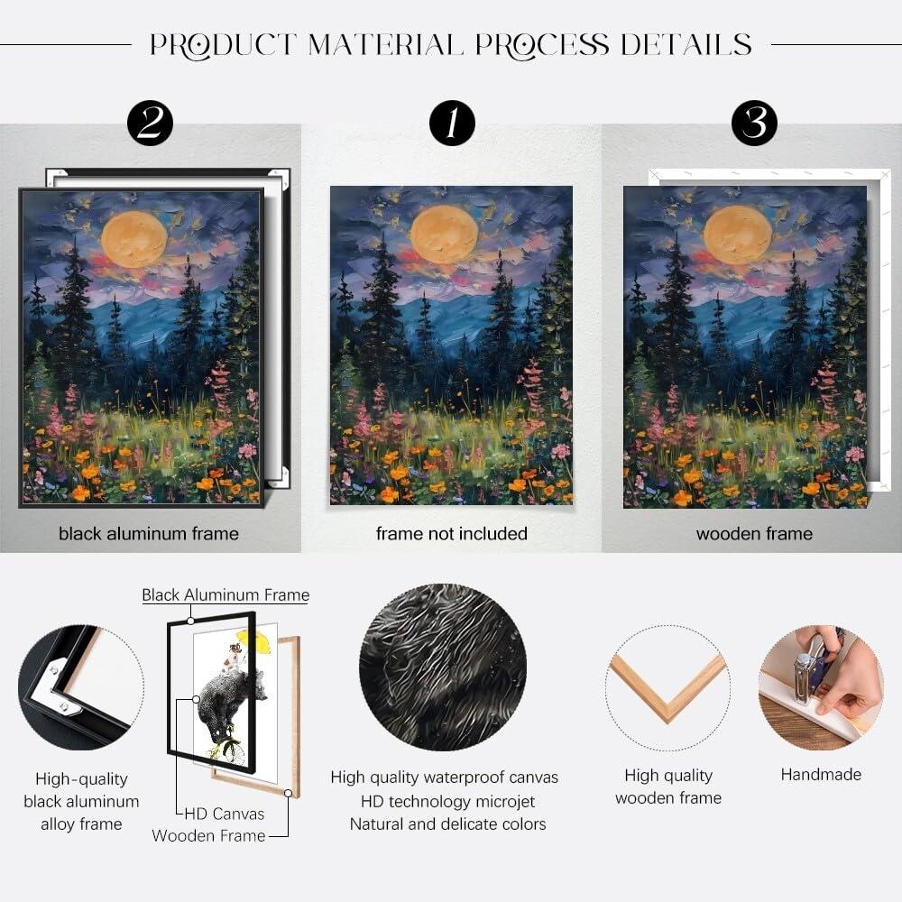 SFAOHPR Mystical Moon and Wildflowers Canvas Wall art Nature Flowers Oil Painting posters for room aesthetic Room Aesthetics Posters for Bedroom living room Home Decor ﻿12x16inch Unframed