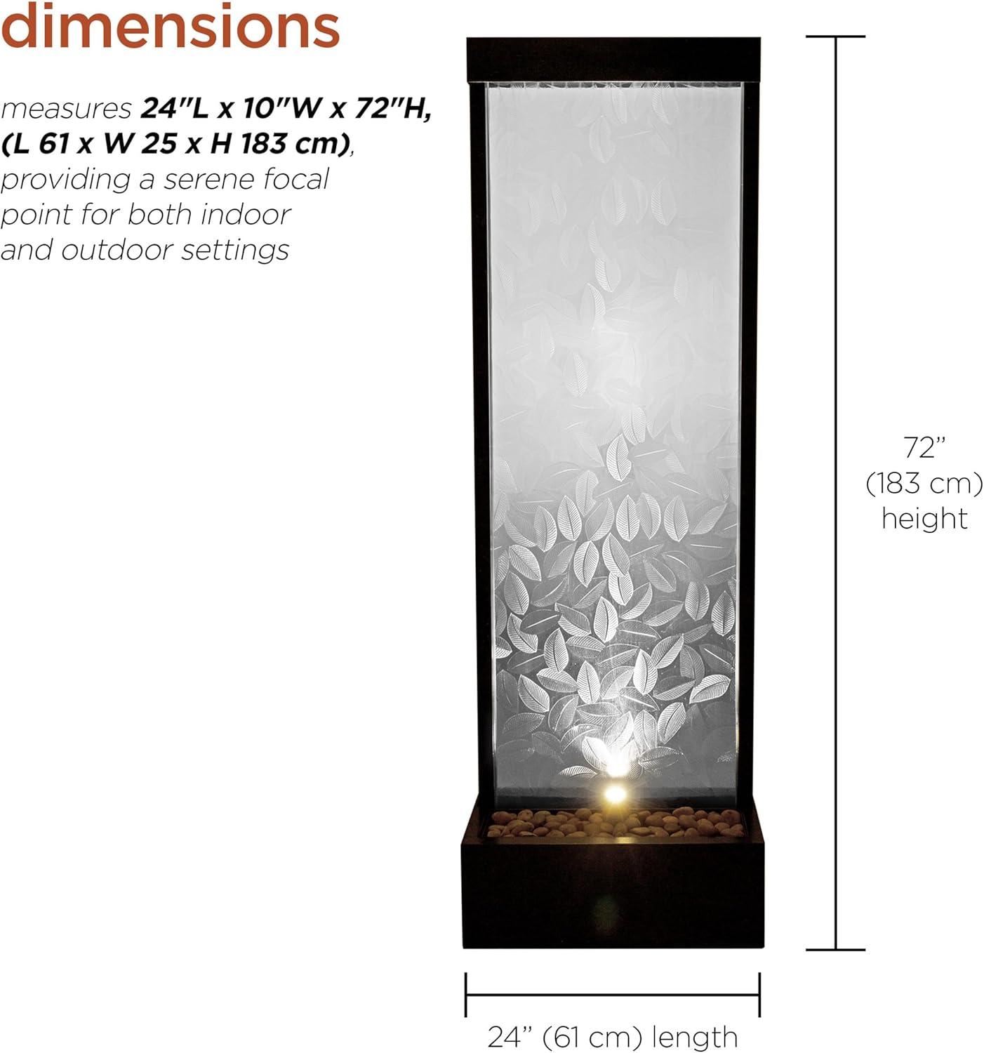 Alpine Corporation 72" Clear Glass Panel with Embossed Leaves Waterfall Fountain: Freestanding, Electric, Indoor/Outdoor Use