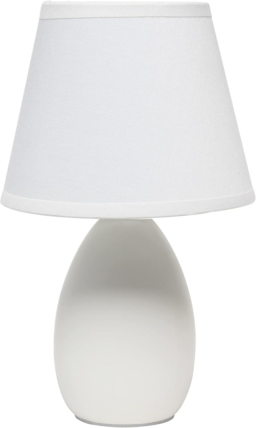 Simple Designs 9.45" Mini Egg Oval Ceramic Table Lamp with Matching Shade, LED Bulb Included, Off White