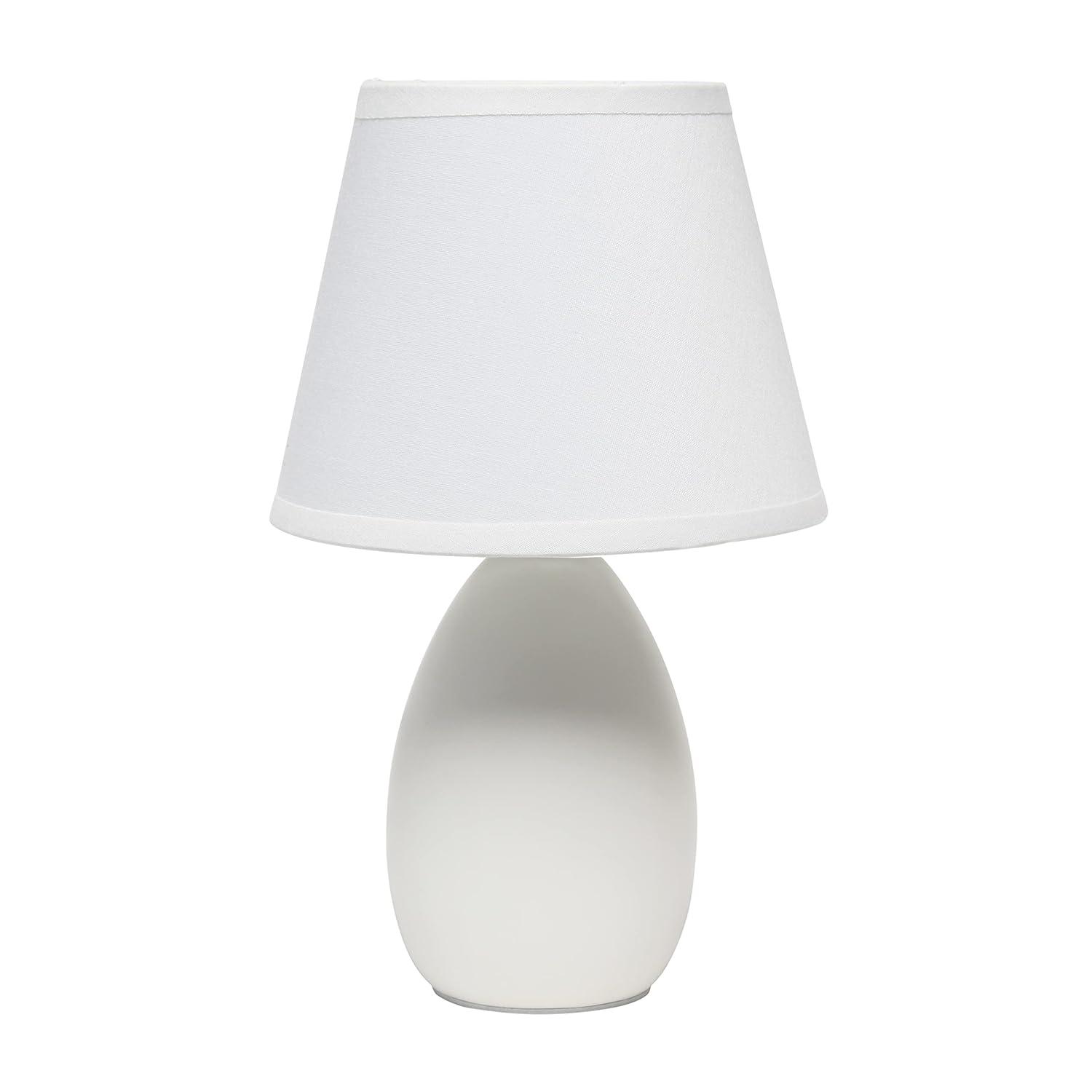 Simple Designs 9.45" Mini Egg Oval Ceramic Table Lamp with Matching Shade, LED Bulb Included, Off White