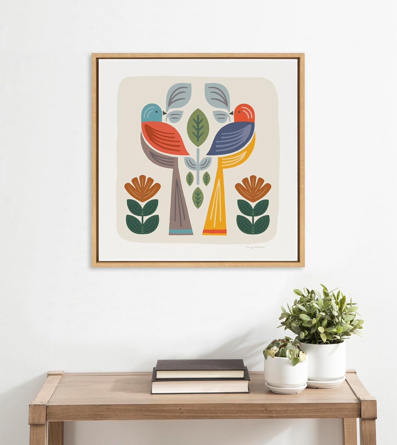 Kate & Laurel All Things Decor 22"x22" Sylvie Folk Birds Harvest Wall Art by Carey Copeland Natural Mid-Century Colorful Bird