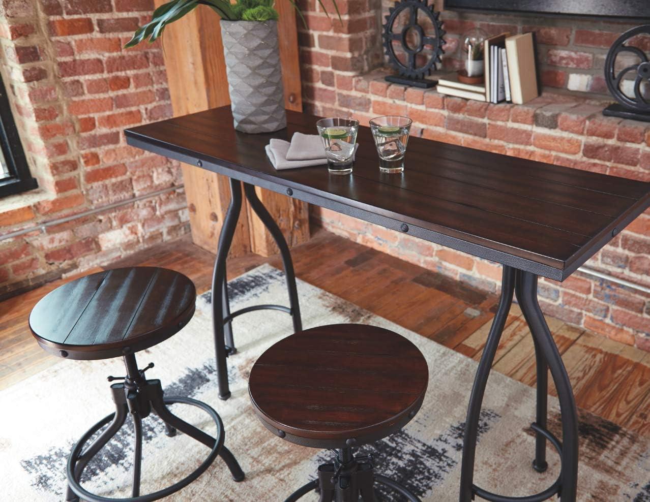 Industrial Black and Brown Metal Dining Set with Adjustable Stools