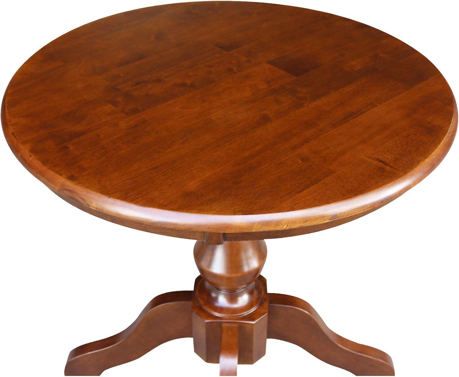 Espresso French Country Round Wood Pedestal Dining Table, Seats 4