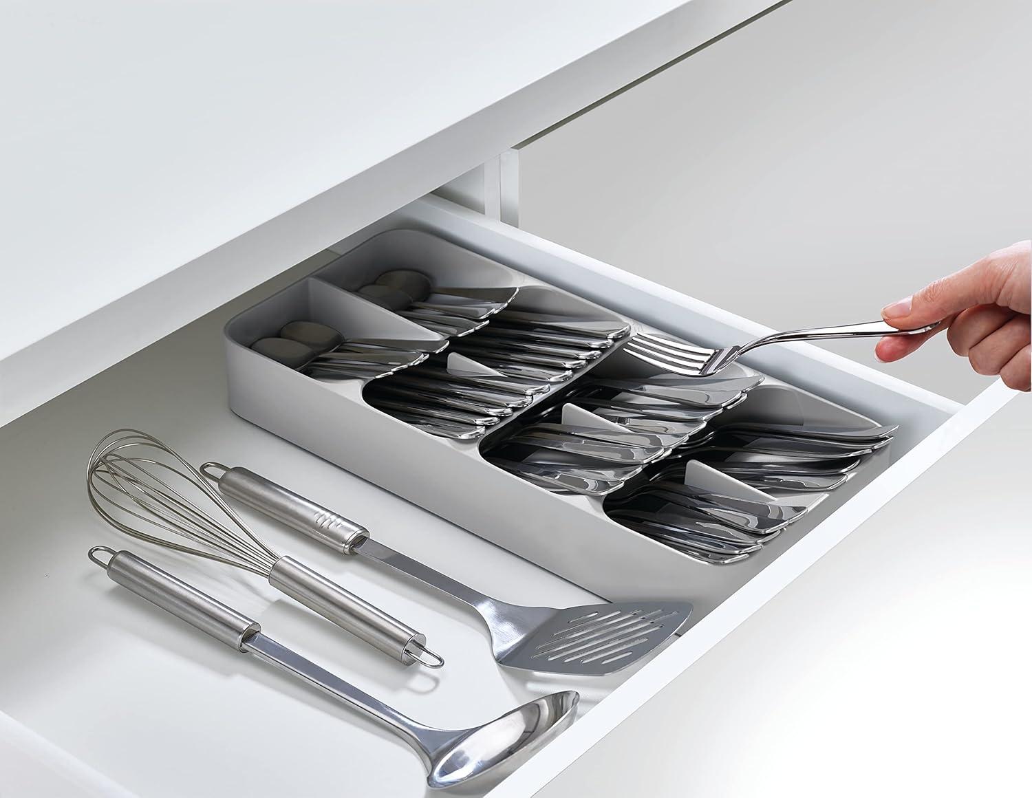 Joseph Joseph DrawerStore Large Compact Cutlery Organizer - Gray: Silverware Tray, In-Drawer Flatware Storage, Multiple Compartments