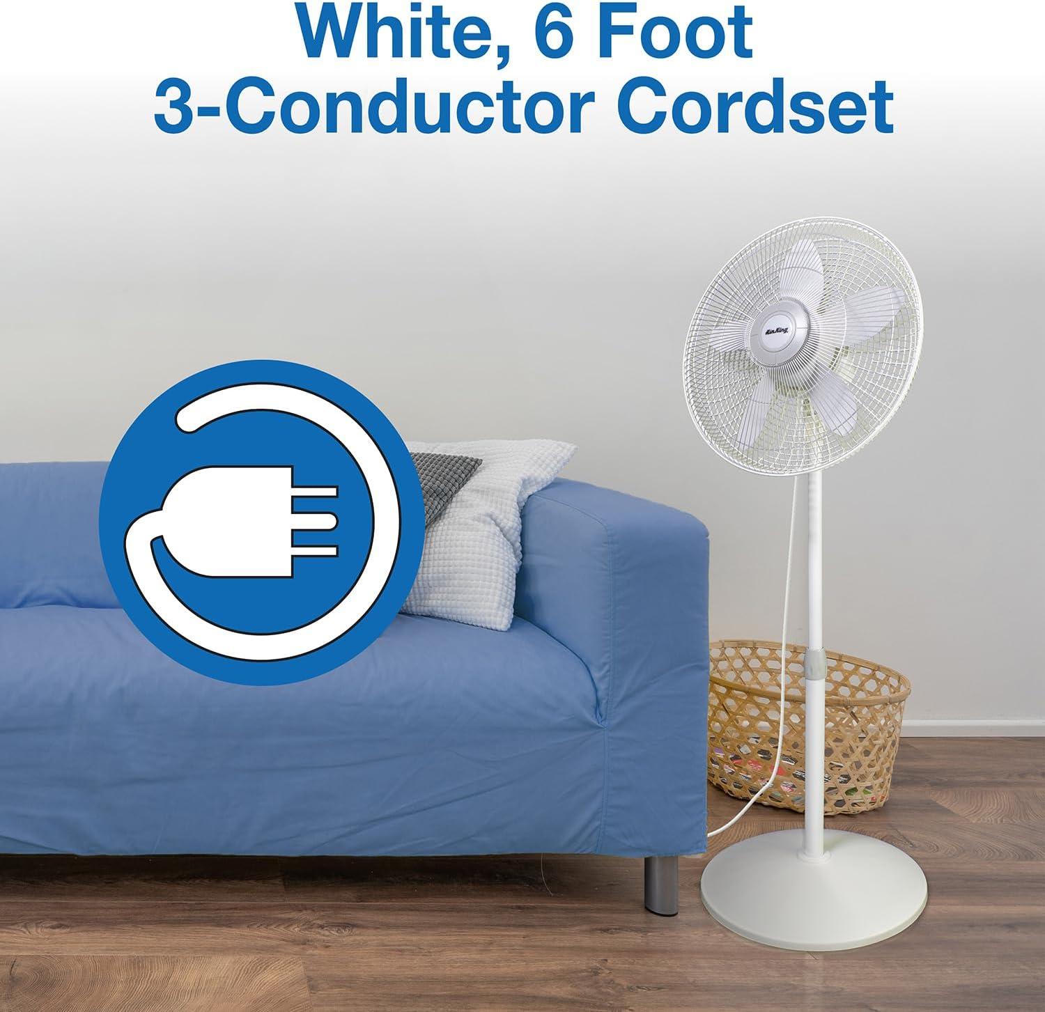 18 in. 3 Speed Oscillating Pedestal Fan with Adjustable Height, Commerical Grade Air Movement, and 3-Prong Cord in White