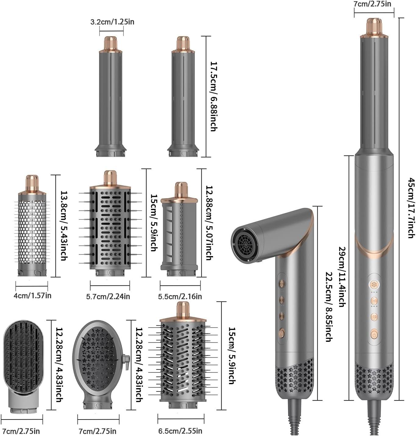 Dryhsip 5-in-1 Foldable Hair Dryer Brush, Ionic Hot Air Styler for Curling/Straightening/Volumizing, 3 Heat/Speed Settings, Travel-Friendly, Gray