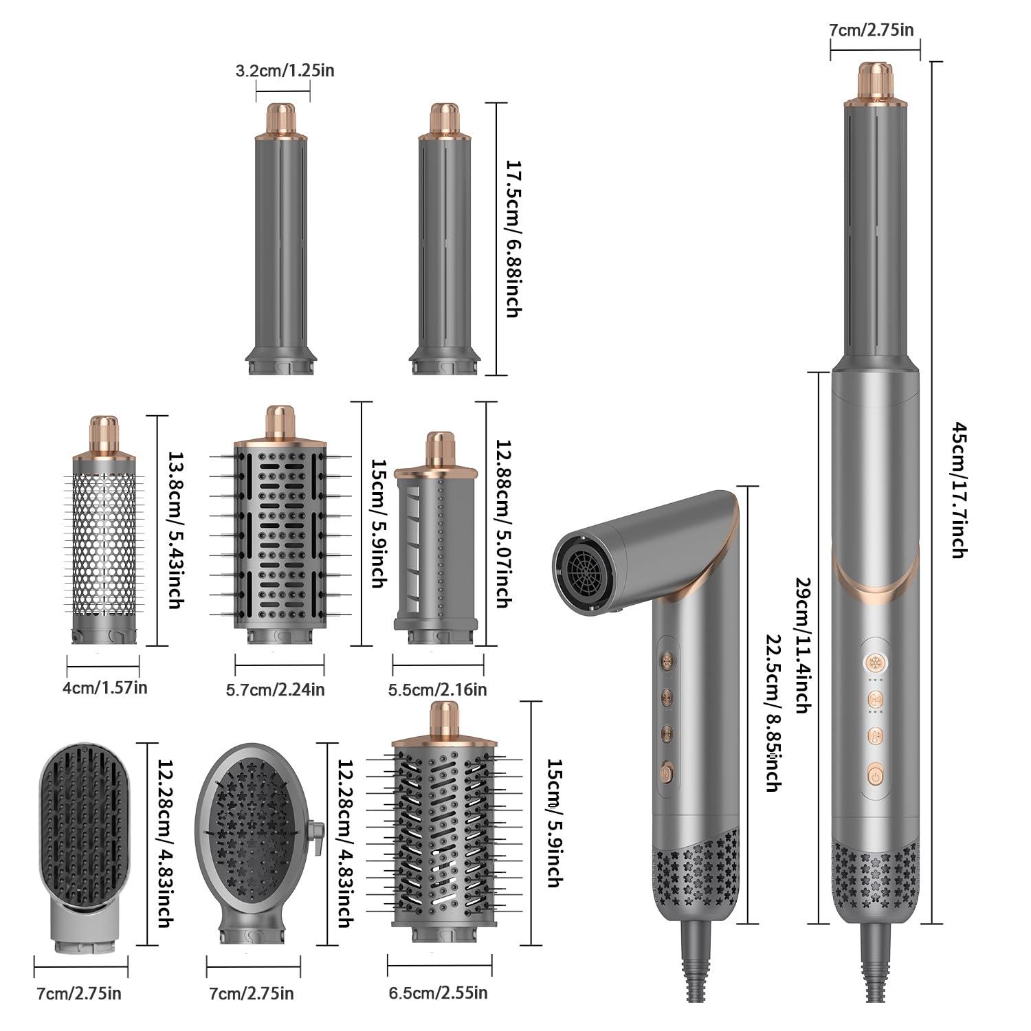 Dryhsip 5-in-1 Foldable Hair Dryer Brush, Ionic Hot Air Styler for Curling/Straightening/Volumizing, 3 Heat/Speed Settings, Travel-Friendly, Gray