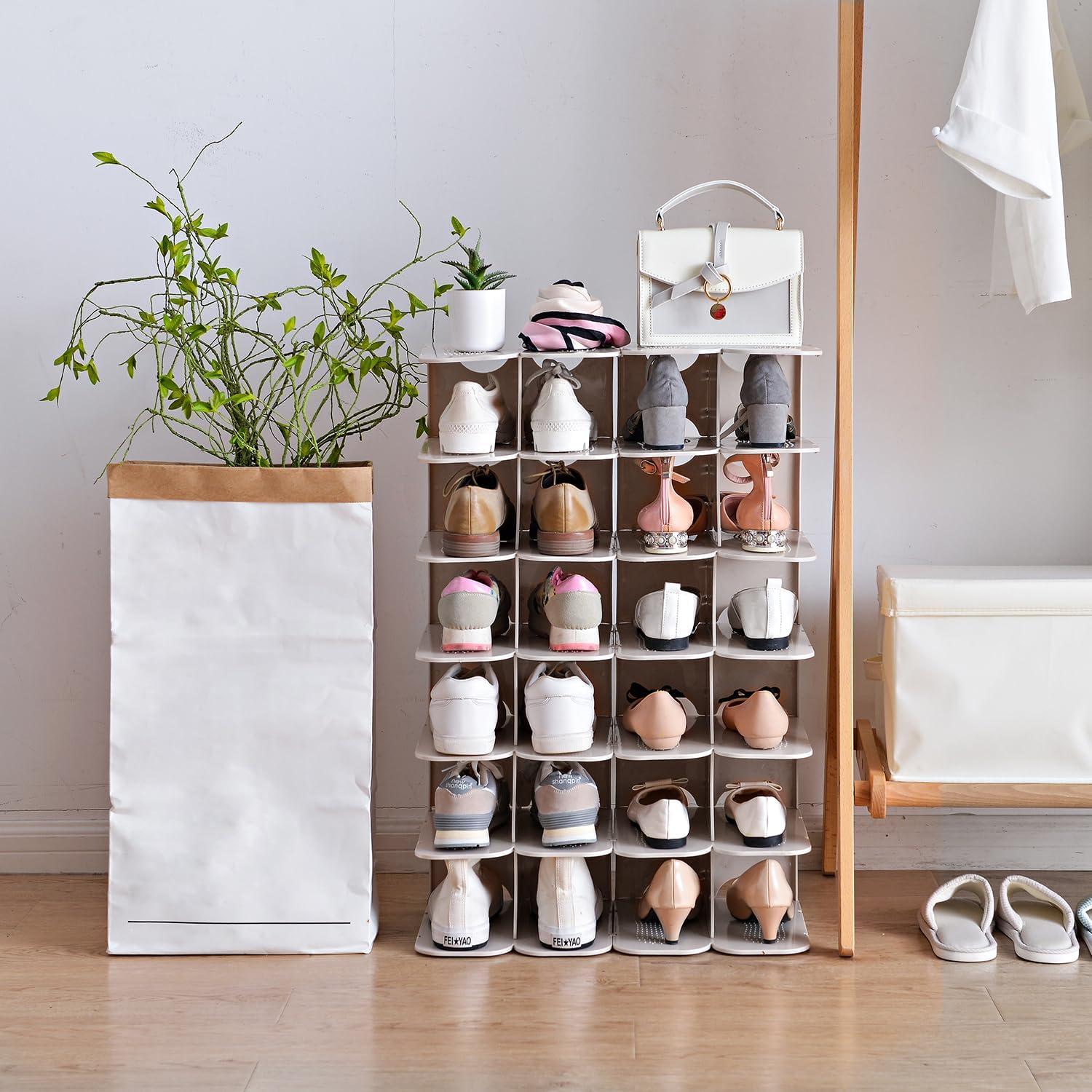 6-Tier White Plastic Stackable Corner Shoe Shelf