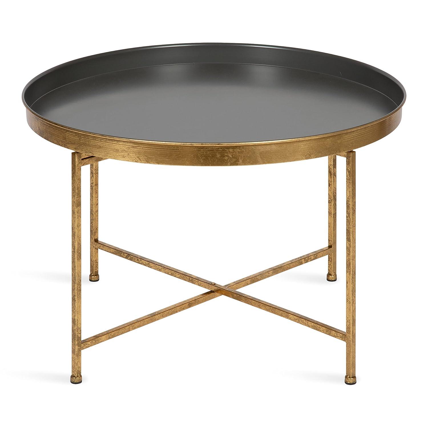 Kate and Laurel Celia Round Metal Coffee Table, 28.25x28.25x19, Gray and Gold