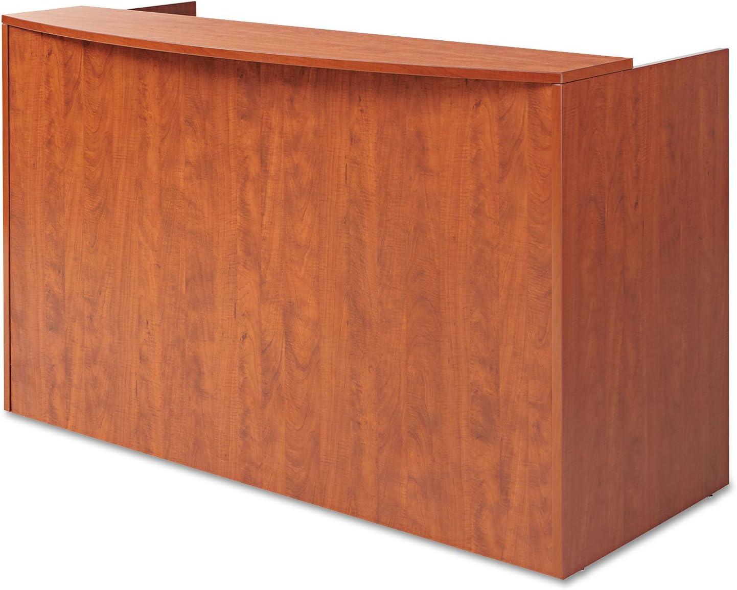 Alera Valencia Series Reception Desk with Transaction Counter, 71" x 35.5" x 29.5" to 42.5", Medium Cherry