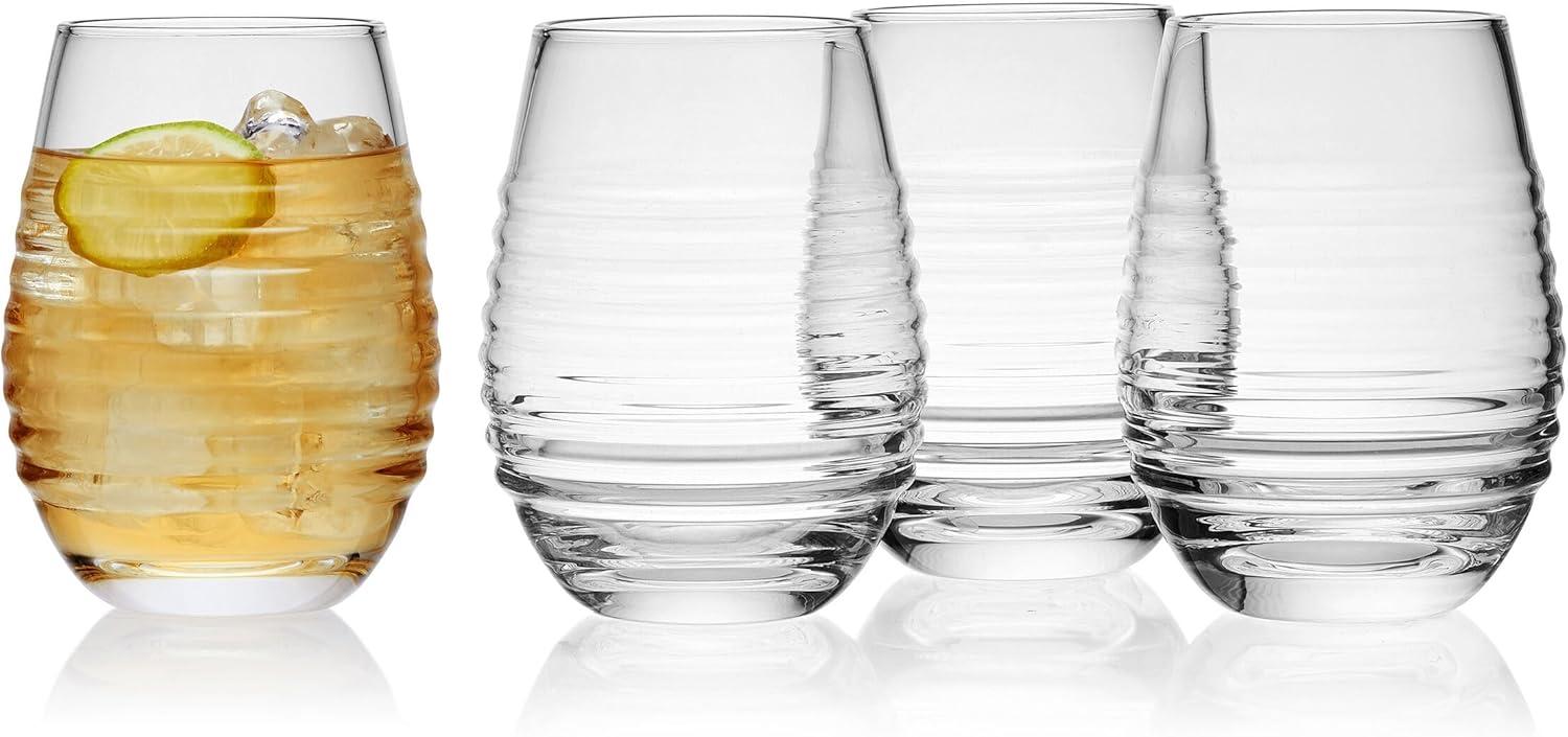 Ciara 18 oz Clear Ribbed Stemless Wine Glasses Set of 4