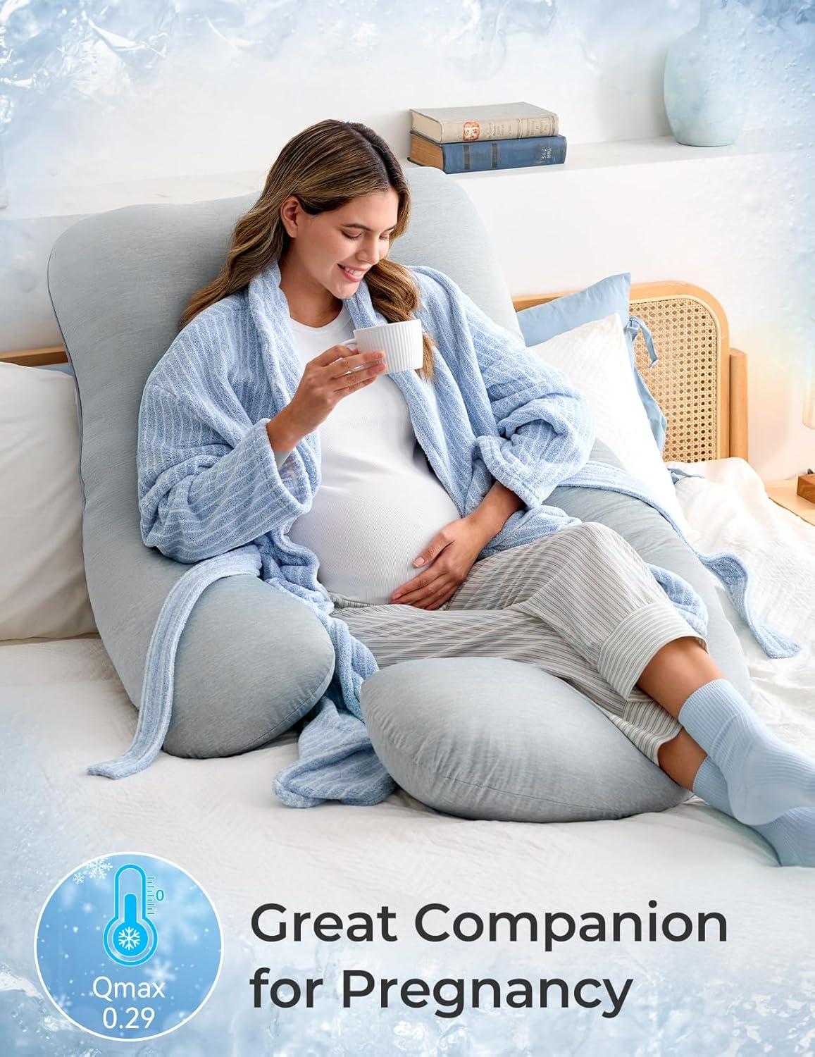 Momcozy Pregnancy Pillows with Cooling Cover, U-Shaped Full Body Maternity Pillow for Side Sleepers 57 inch Gray