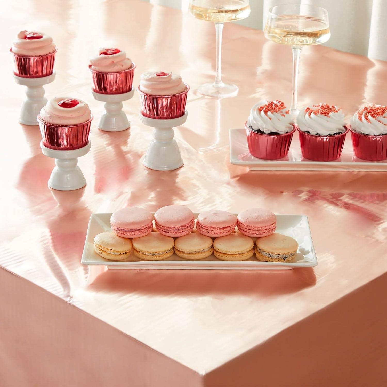 Sparkle and Bash 3 Pack Rose Gold Plastic Tablecloth, Metallic Table Cover Disposable for Pink Birthday Parties, Bridal Shower Decor, 54 x 108 In