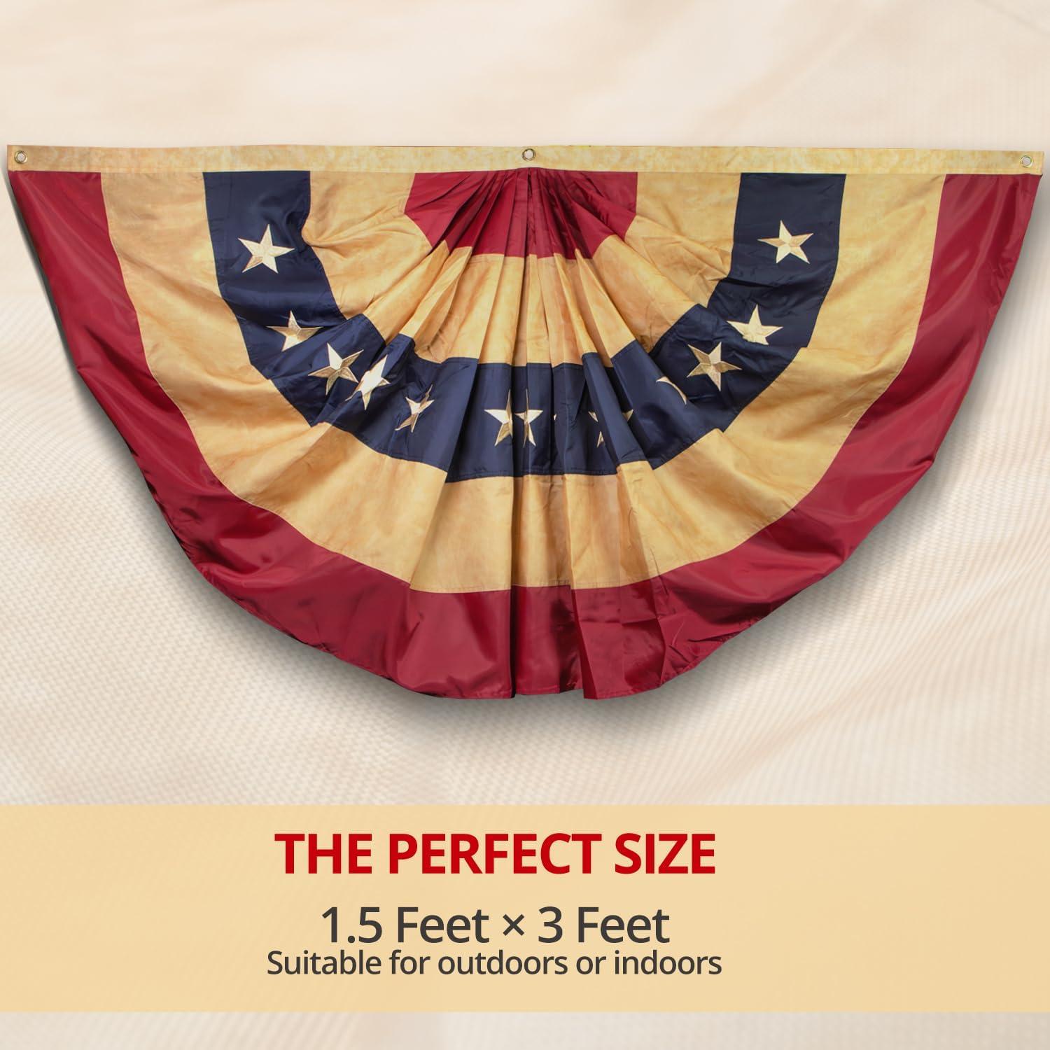 Anley 1.5x3 Ft Vintage Style USA Pleated Fan Flag - American US Bunting Flags Patriotic Stars & Stripes - United States Fan Banner