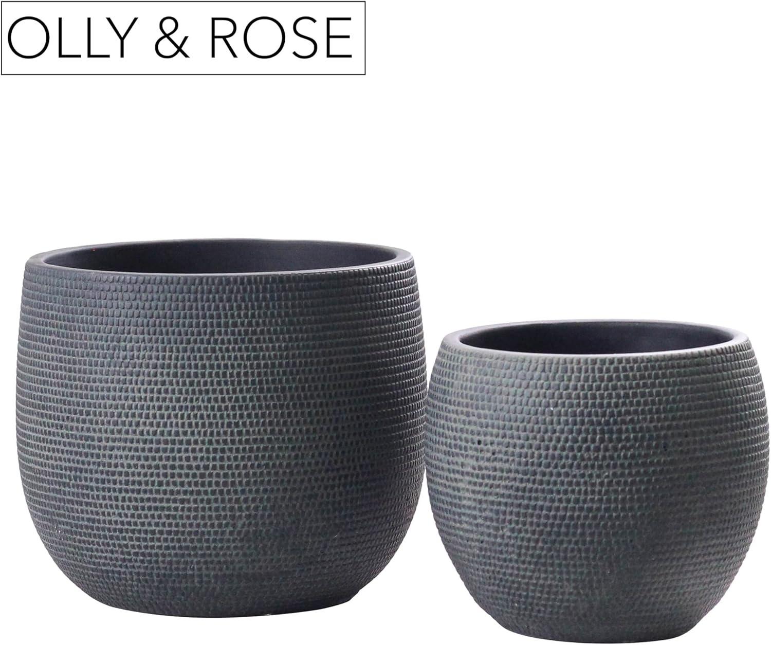 Olly & Rose Barcelona Ceramic Plant Pot Set 2 - Indoor & Outdoor Planters (Black)