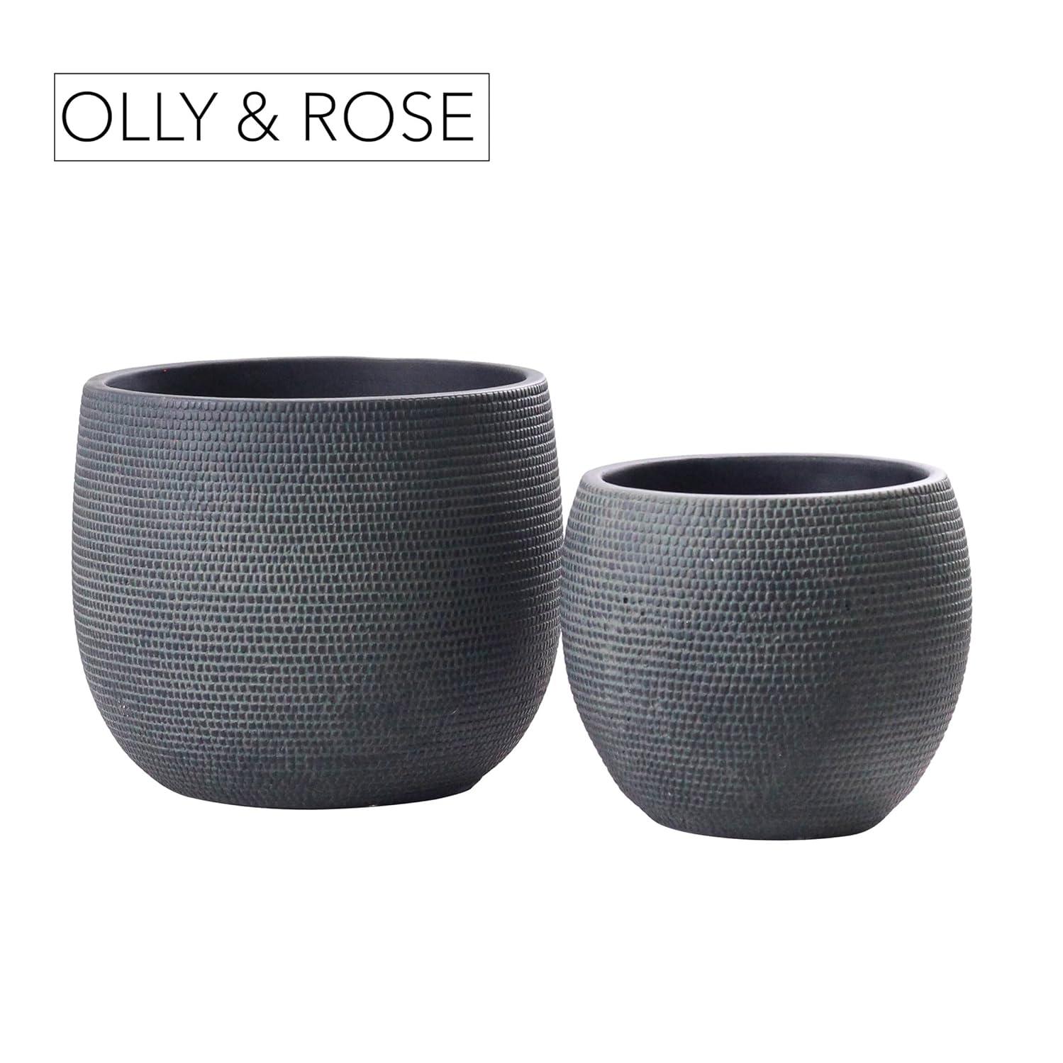 Olly & Rose Barcelona Ceramic Plant Pot Set 2 - Indoor & Outdoor Planters (Black)