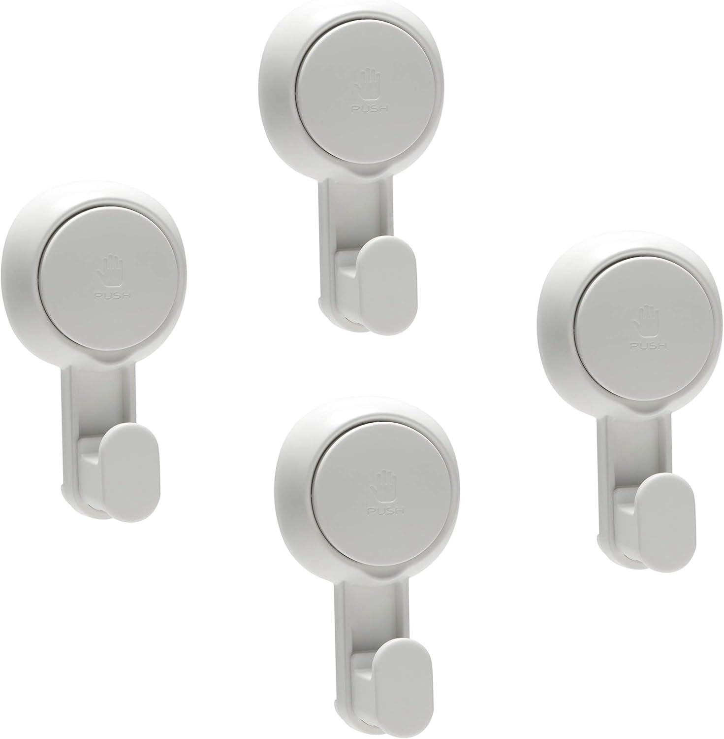 Bath Bliss 4 Pack Plastic Gel-Suction Power Hooks, White