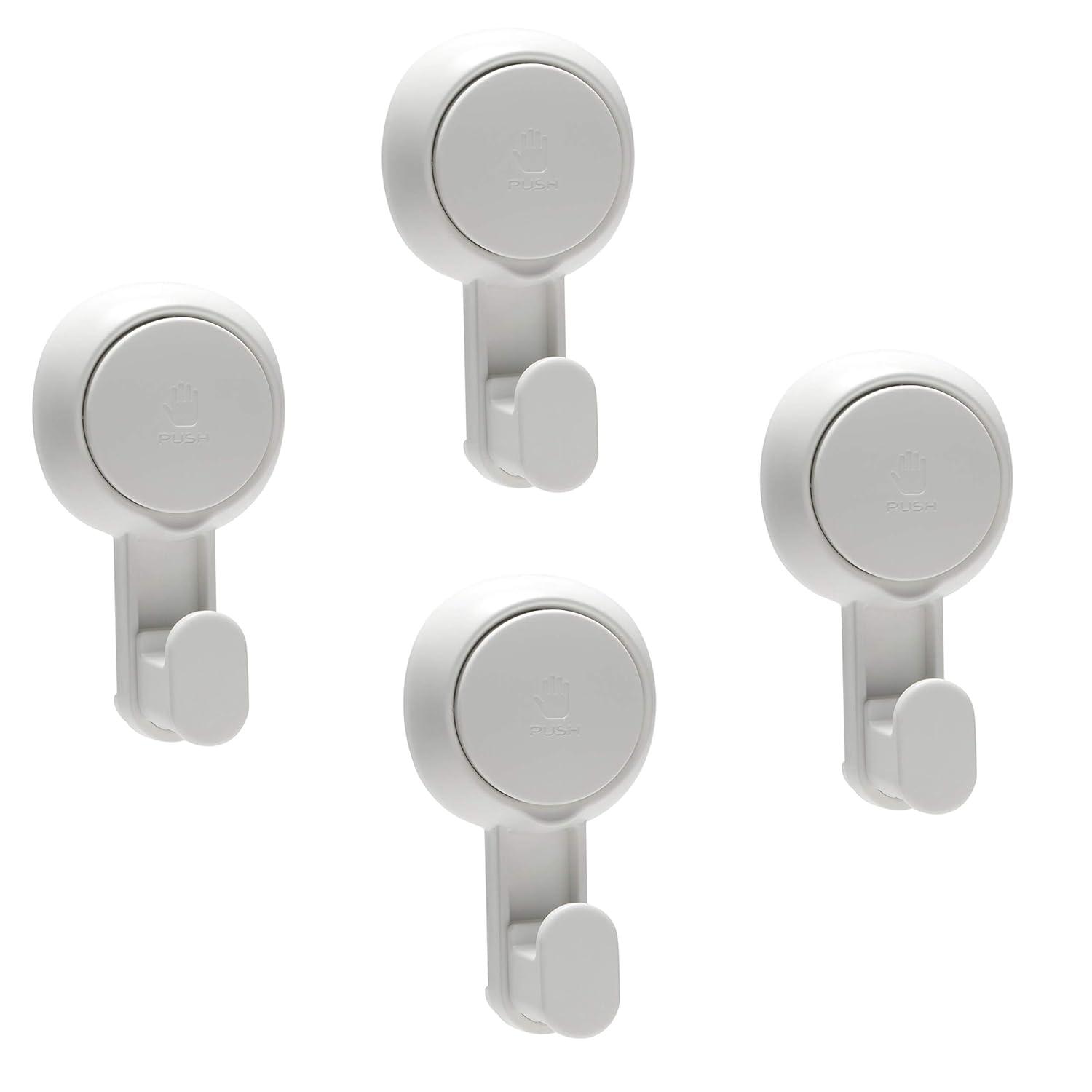 Bath Bliss 4 Pack Plastic Gel-Suction Power Hooks, White