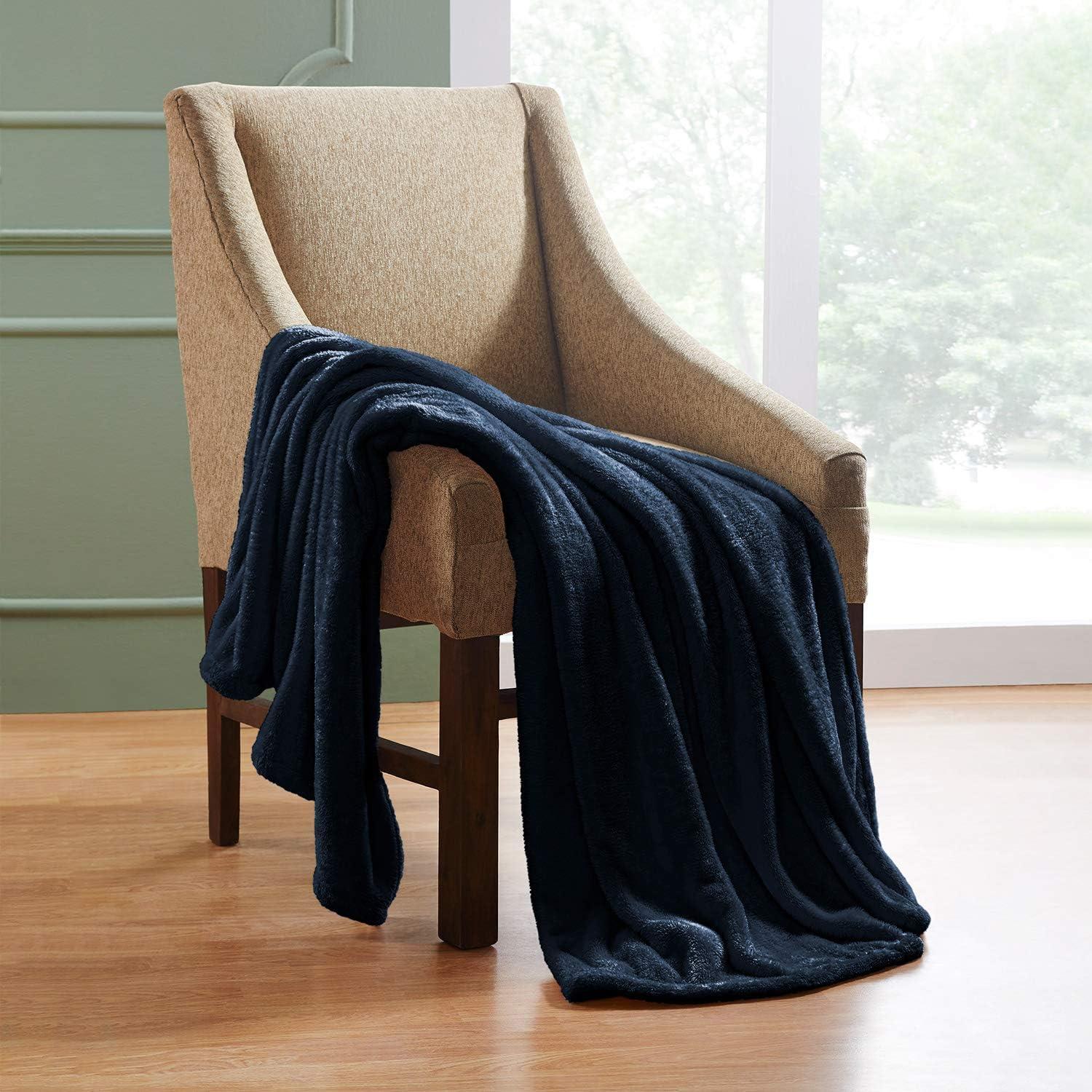 Navy Blue Reversible Fleece Throw Blanket