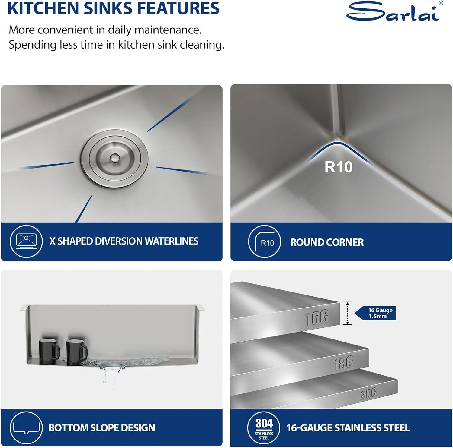 Sarlai 28'' L x 18" W Undermount Single Bowl Stainless Steel Kitchen Sink with Sink Grid and Basket Strainer SU2818R