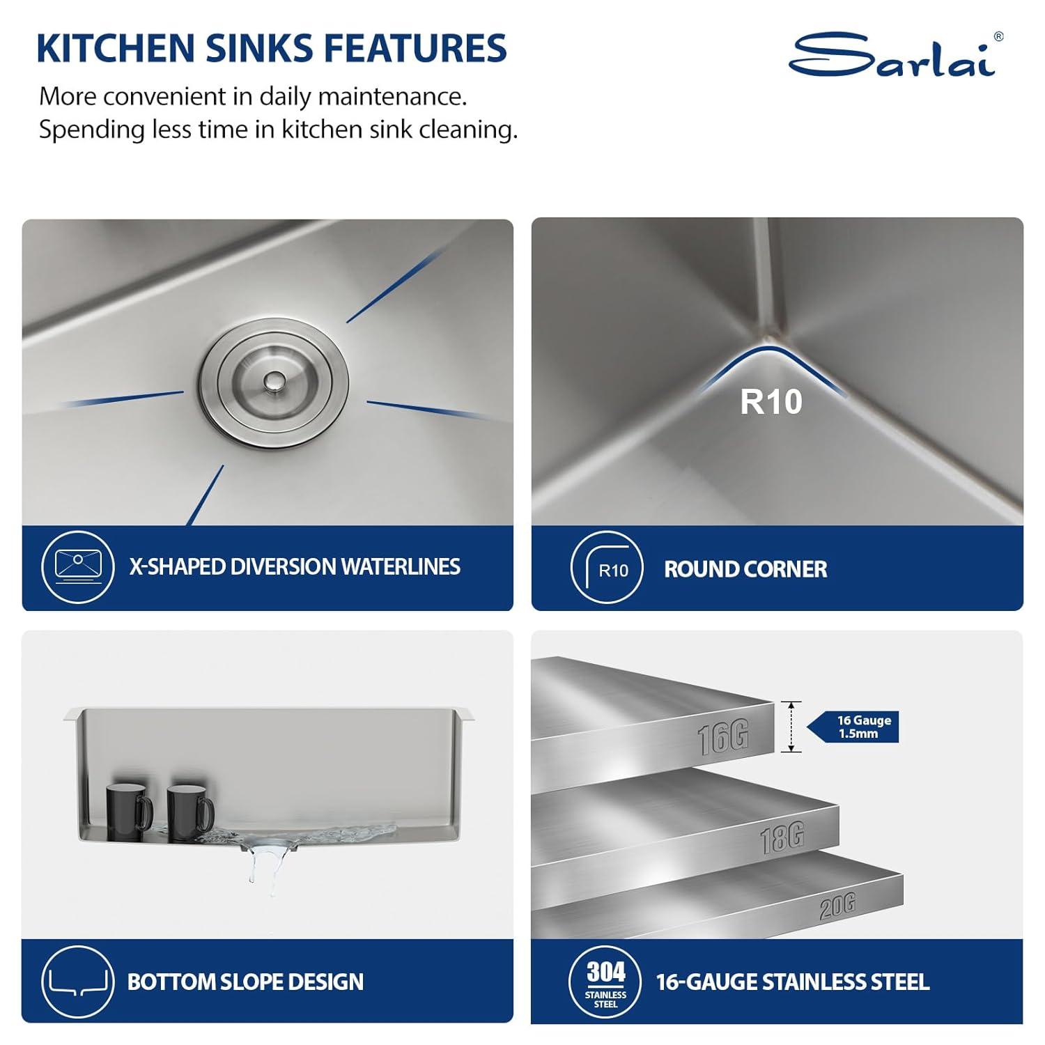 Sarlai 28'' L x 18" W Undermount Single Bowl Stainless Steel Kitchen Sink with Sink Grid and Basket Strainer SU2818R