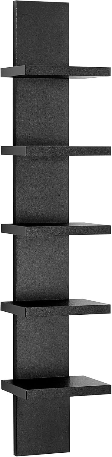 Danya B. 30" x 6" Slim Vertical Column Wall Shelf Black: Mid-Century Modern Laminated MDF, Iron Hardware, 5 Tiers