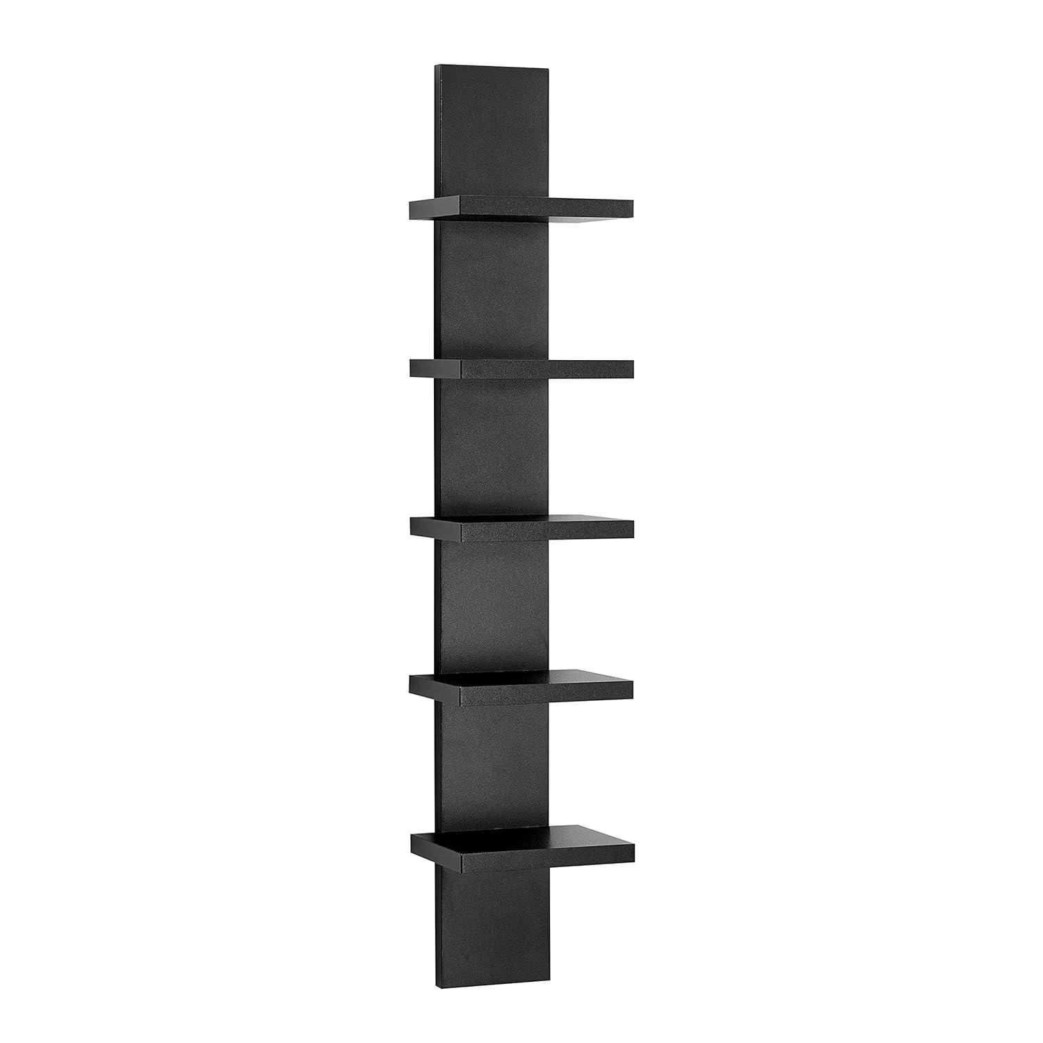 Danya B. 30" x 6" Slim Vertical Column Wall Shelf Black: Mid-Century Modern Laminated MDF, Iron Hardware, 5 Tiers