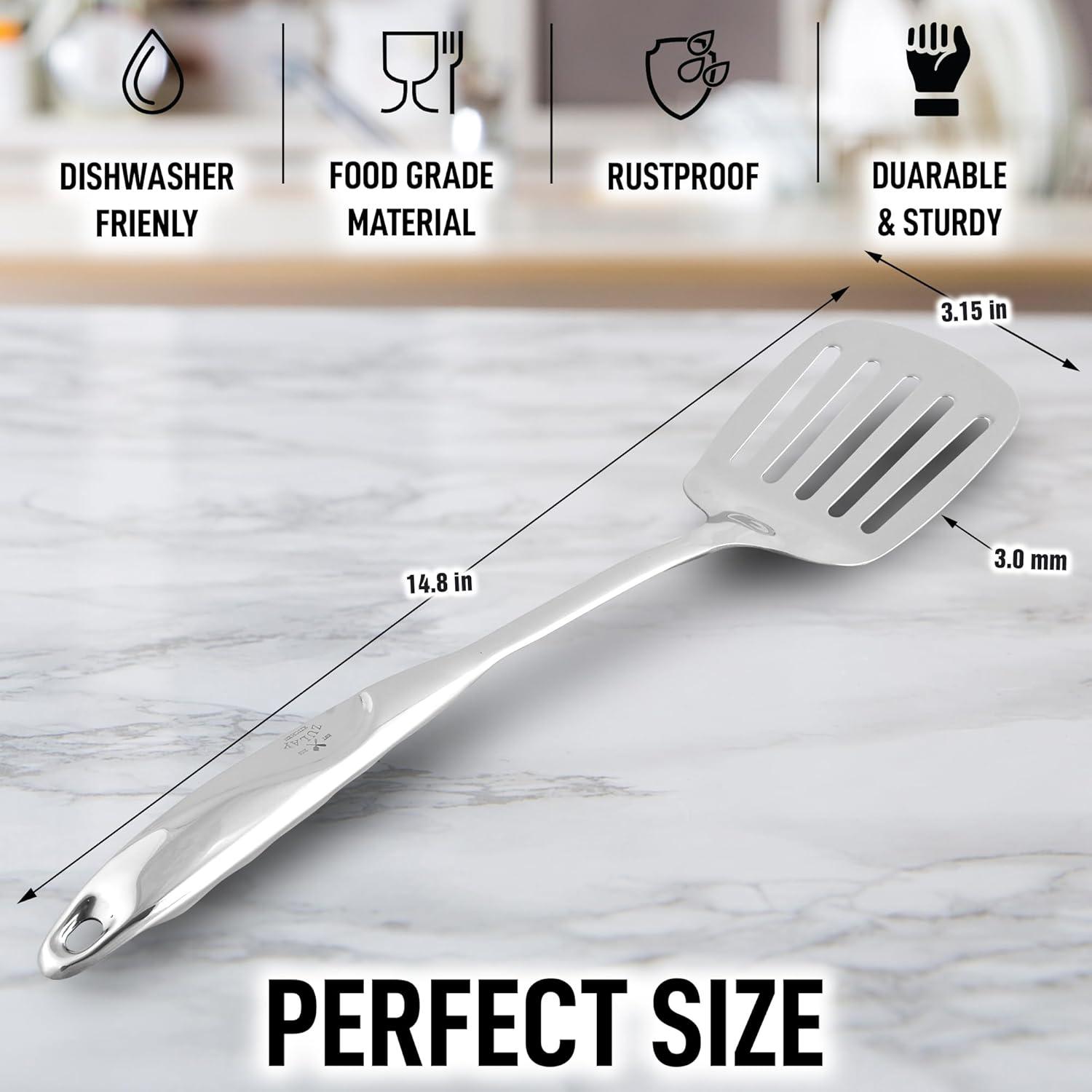 Zulay Kitchen 14.8 inch Slotted Turner -  Stainless Steel Heavy Duty Metal Spatula With Easy Grip Handle