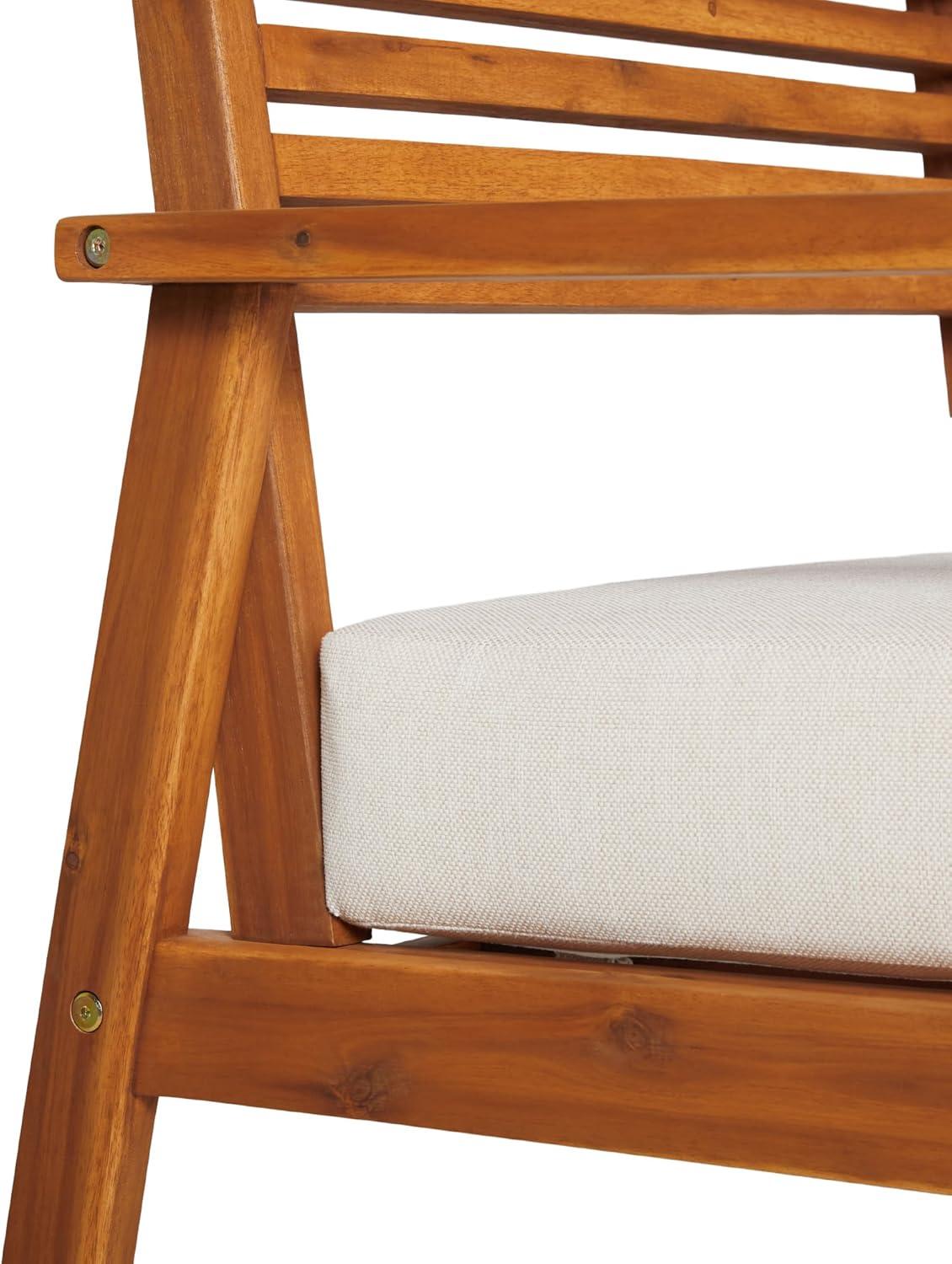 Modern Brown Solid Acacia Wood Outdoor Loveseat with Cushions