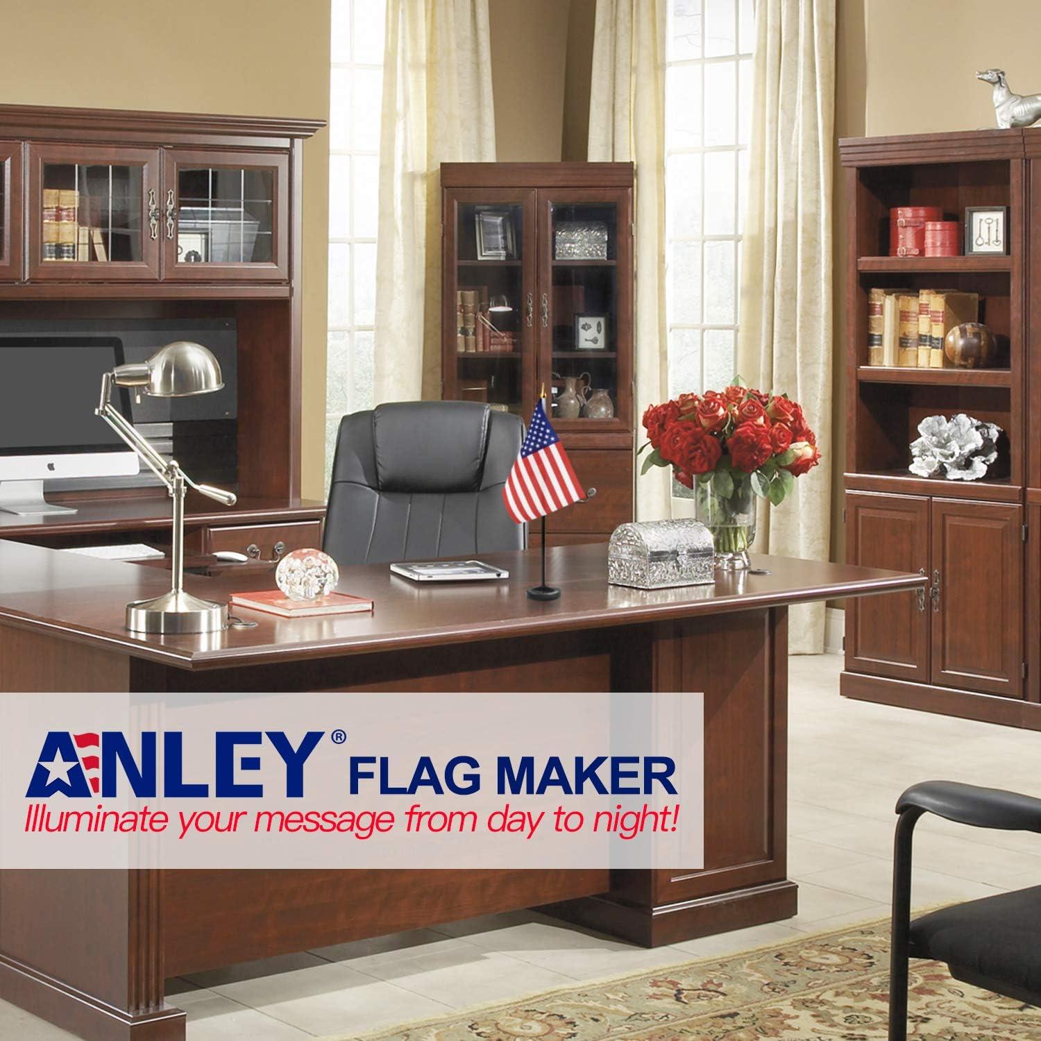 Anley USA Deluxe Desk Flag Set - 8 x 5 inch Miniature American US Desktop Flag with 13" Black Pole