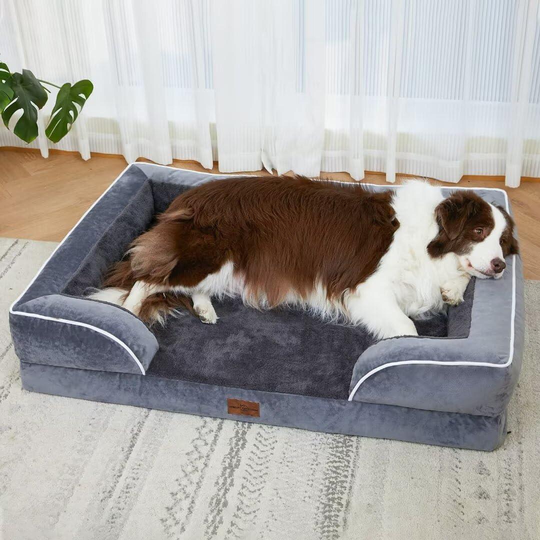 XXL Gray Orthopedic Waterproof Dog Bed with Bolster