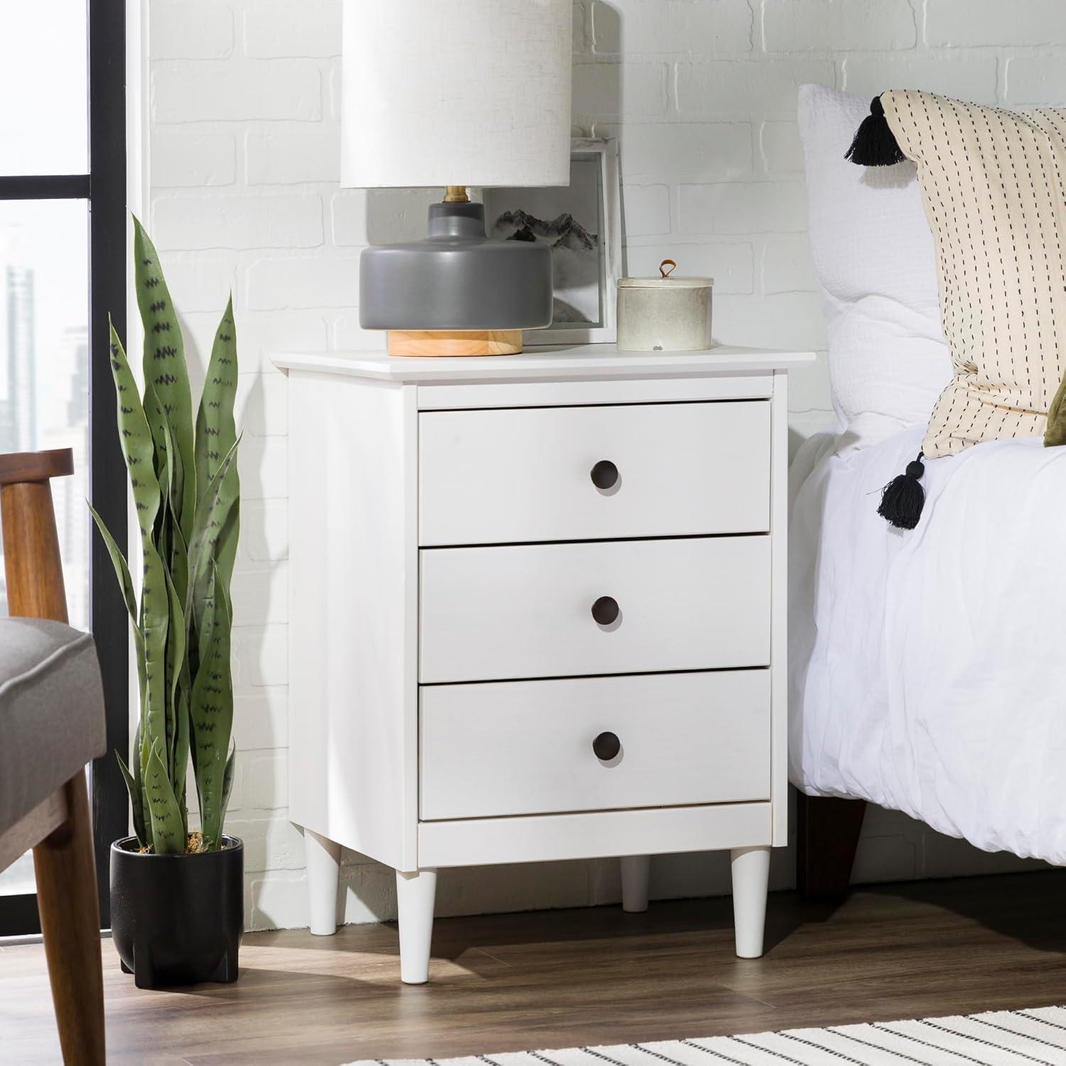 Modern White Painted 3-Drawer Solid Pine Nightstand